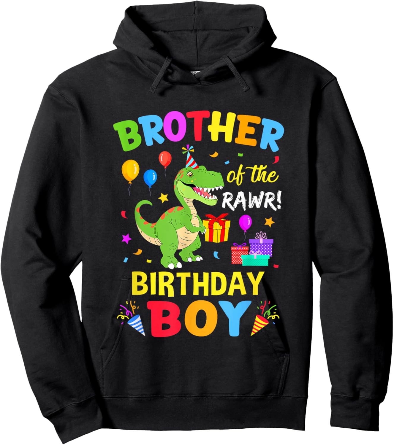 Brother of The Birthday Boy T-Rex Funny Dinosaur Boy Party Hoodie - Hoodie | Black