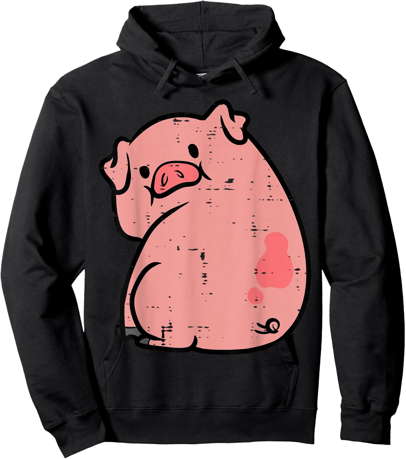 Pig Looking Back Cute Hog Piggyback Meme Joke Men Women Kids Hoodie - Hoodie | Black