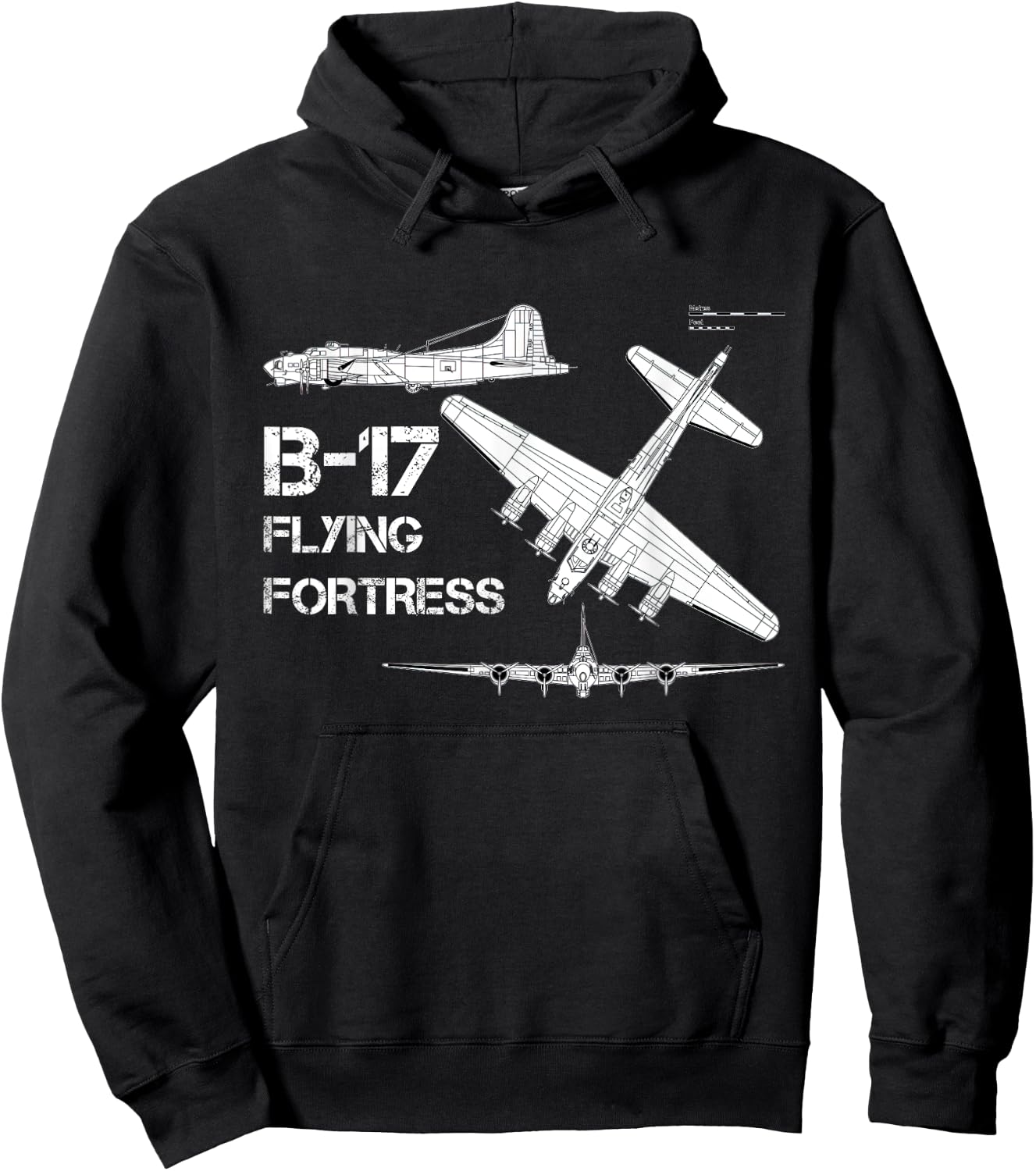 B-17 Flying Fortress WW2 Heavy Bomber Aircraft Blueprint Hoodie - Hoodie | Black