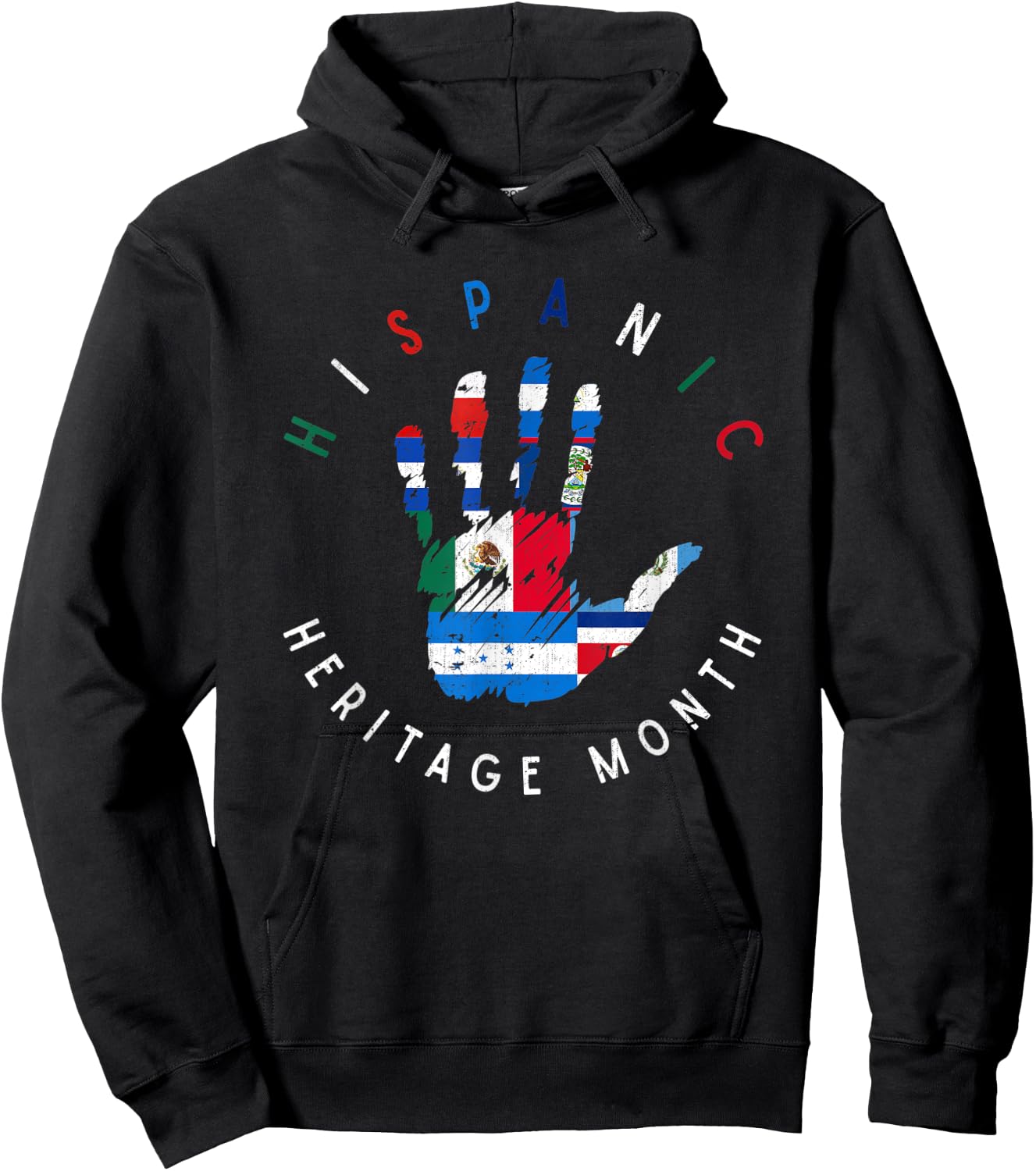 Proud Latin American Flag Hand Hispanic Heritage Month Women Kids Men Hoodie - Hoodie | Black