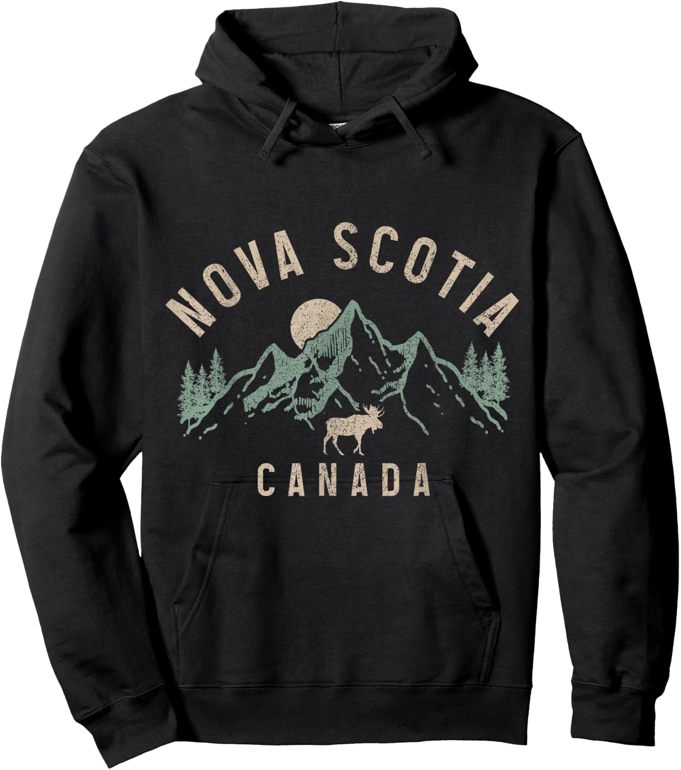 Nova Scotia Canada Souvenir Vintage Mountains Moose Hoodie - Hoodie | Black