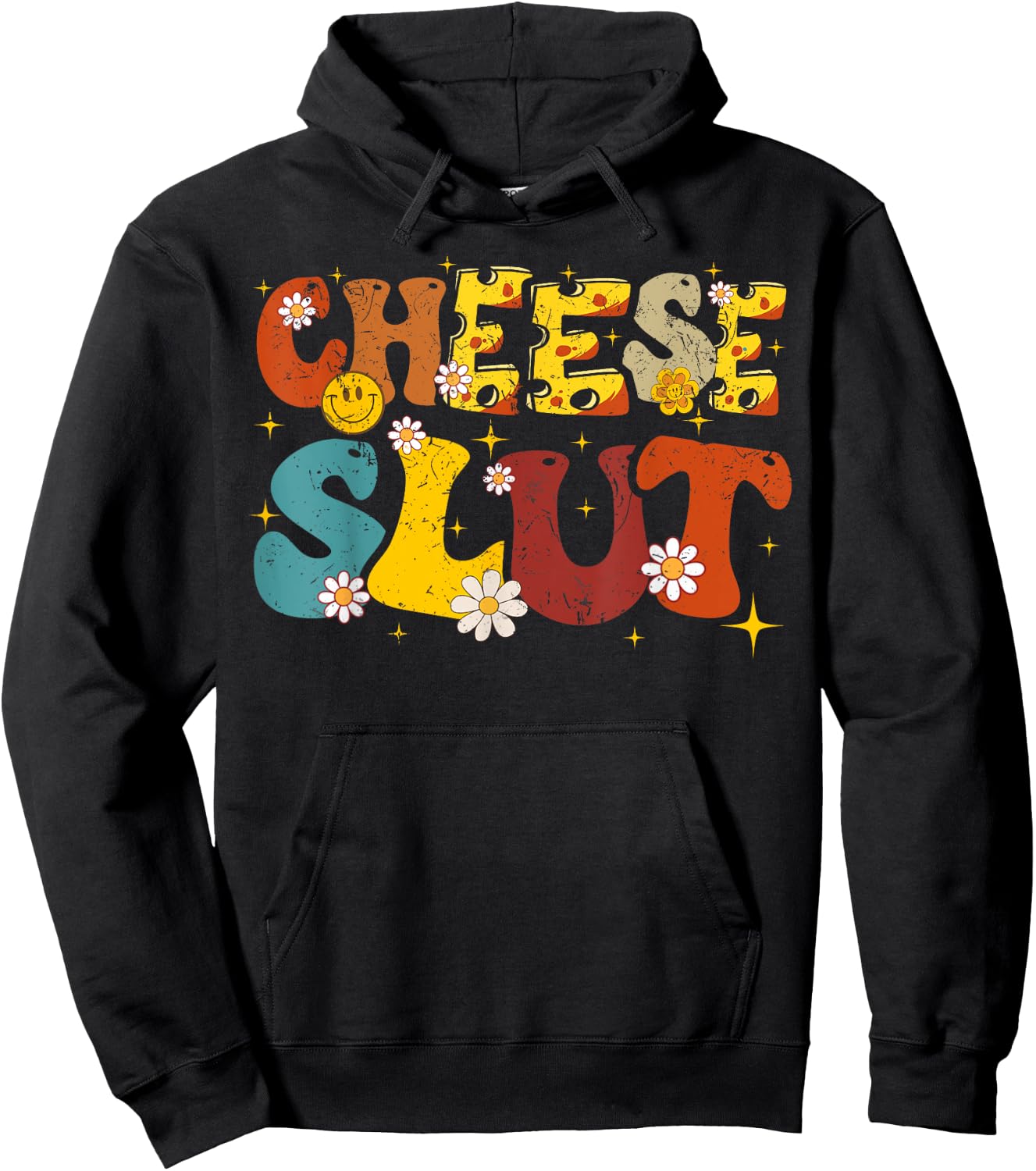Cheese Slut Groovy Sarcastic Funny Saying Christmas Hoodie - Hoodie | Black