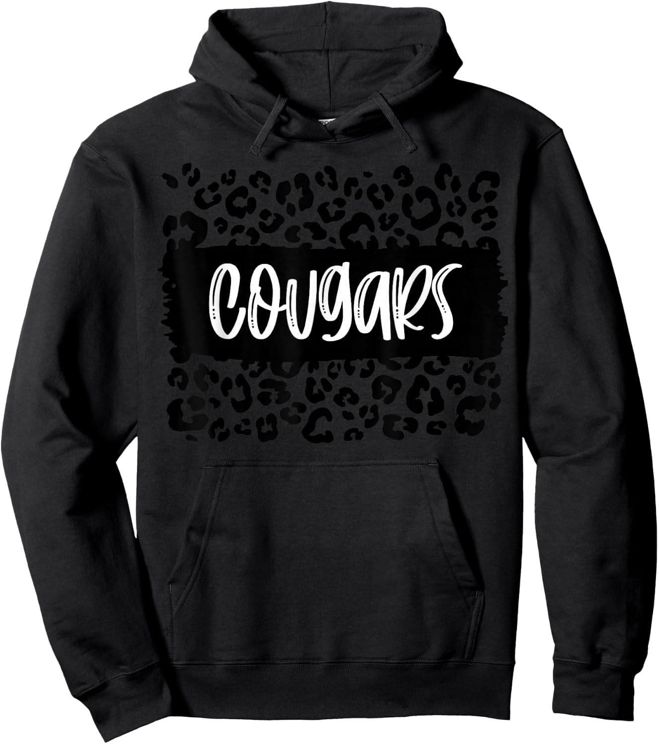 Cougars Team Mascot School Spirit Game Night Leopard Print Hoodie - Hoodie | Black