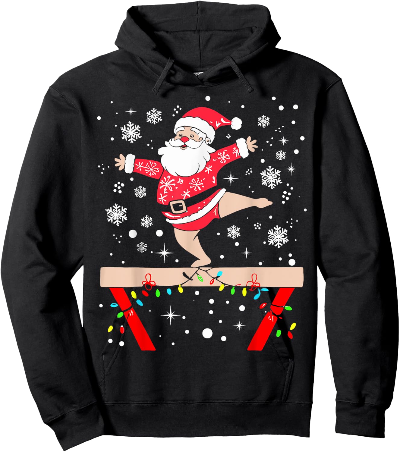 Funny Gymnast Xmas Lights Santa Gymnastics Christmas Hoodie - Hoodie | Black