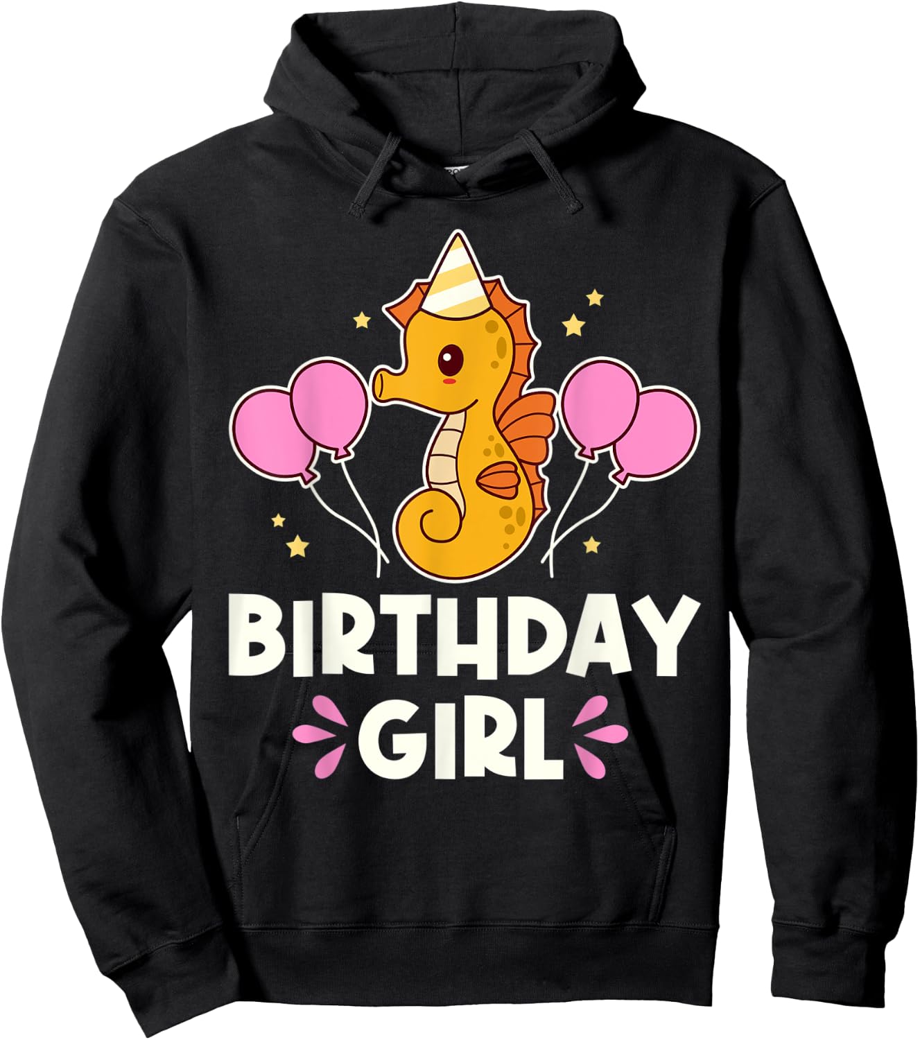 Cute Seahorse Birthday Girl Graphic Hoodie - Hoodie | Black