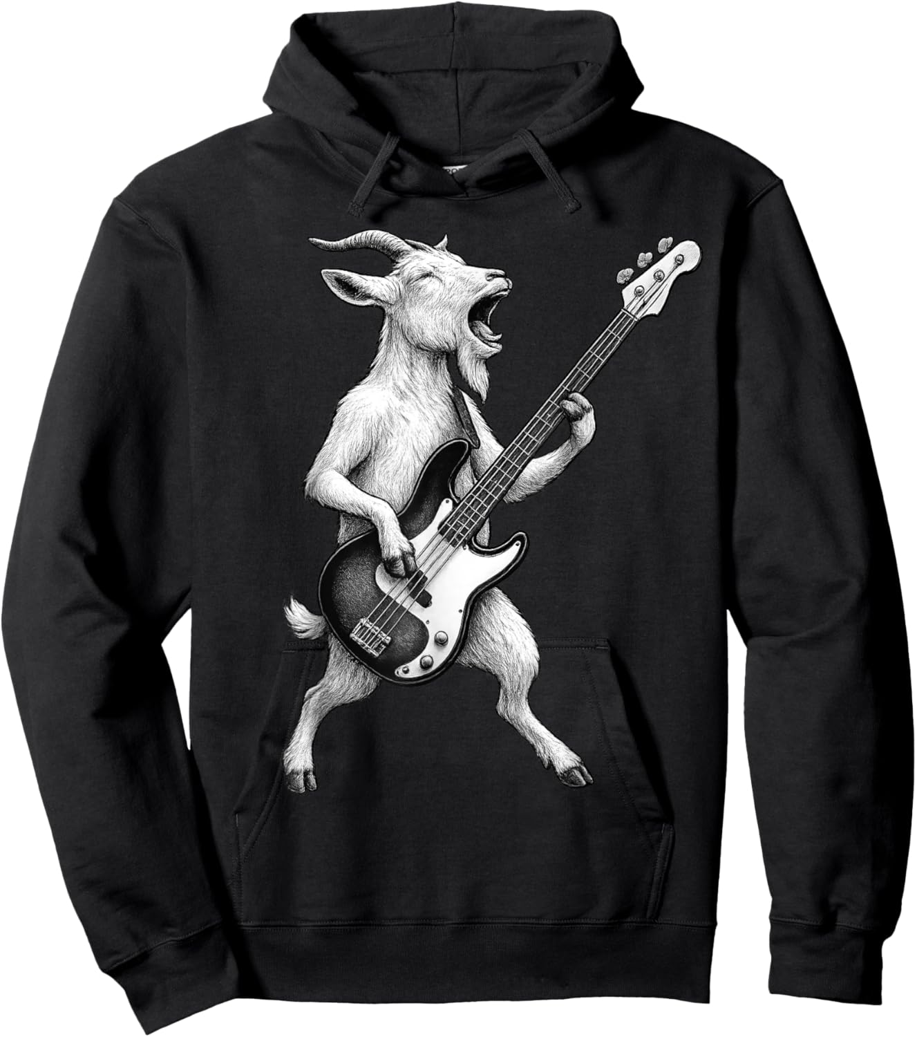 Goat Playing Bass Guitar Rock Music Animal Lover Hoodie - Hoodie | Black