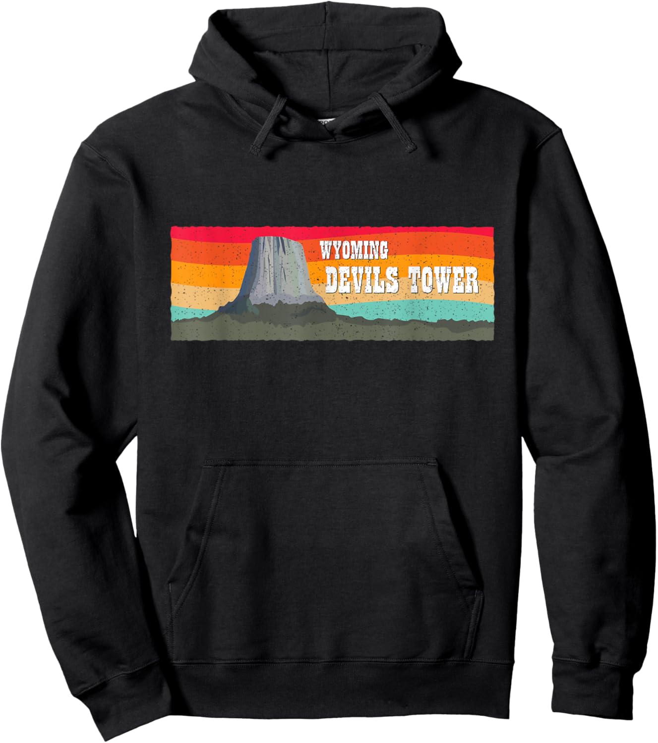 Vintage Retro 1970s 1980s Devils Tower Monument Wyoming Hoodie - Hoodie | Black