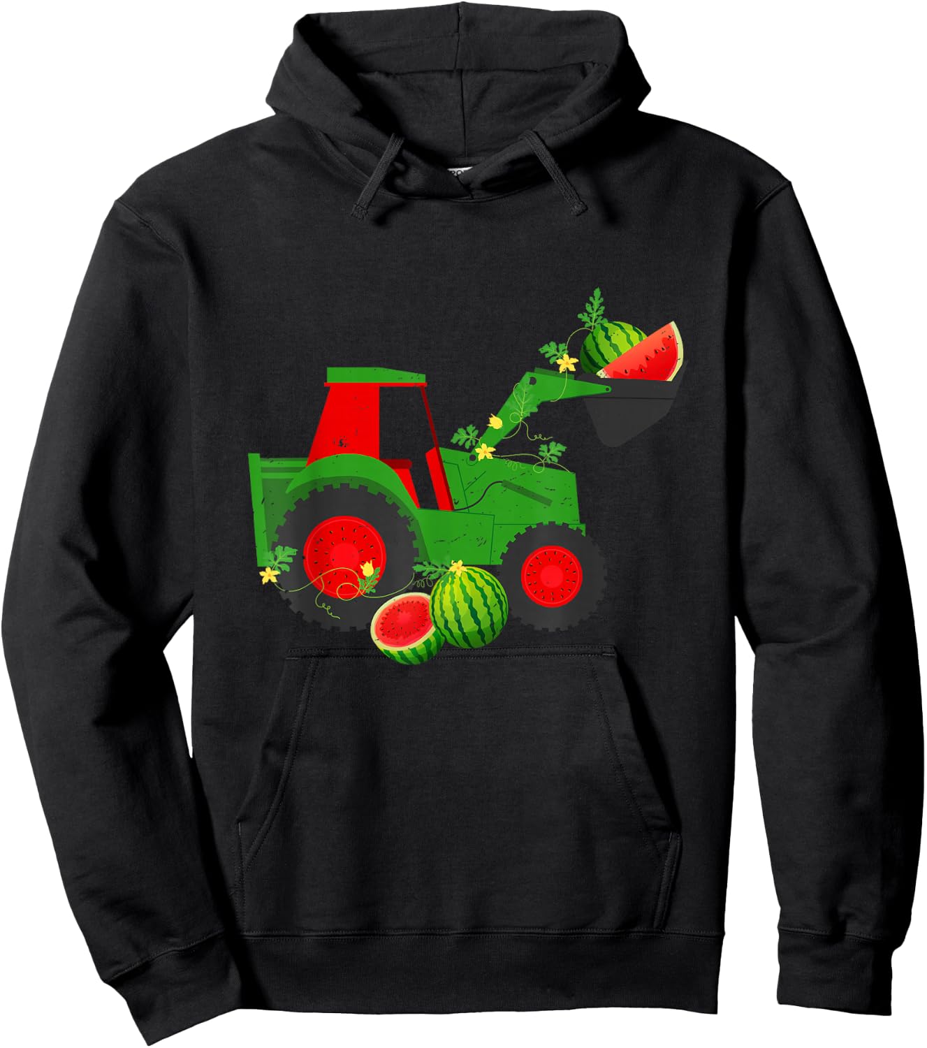 Farm Tractor Watermelon Summer Vacation Fruit Lover Kids Hoodie - Hoodie | Black