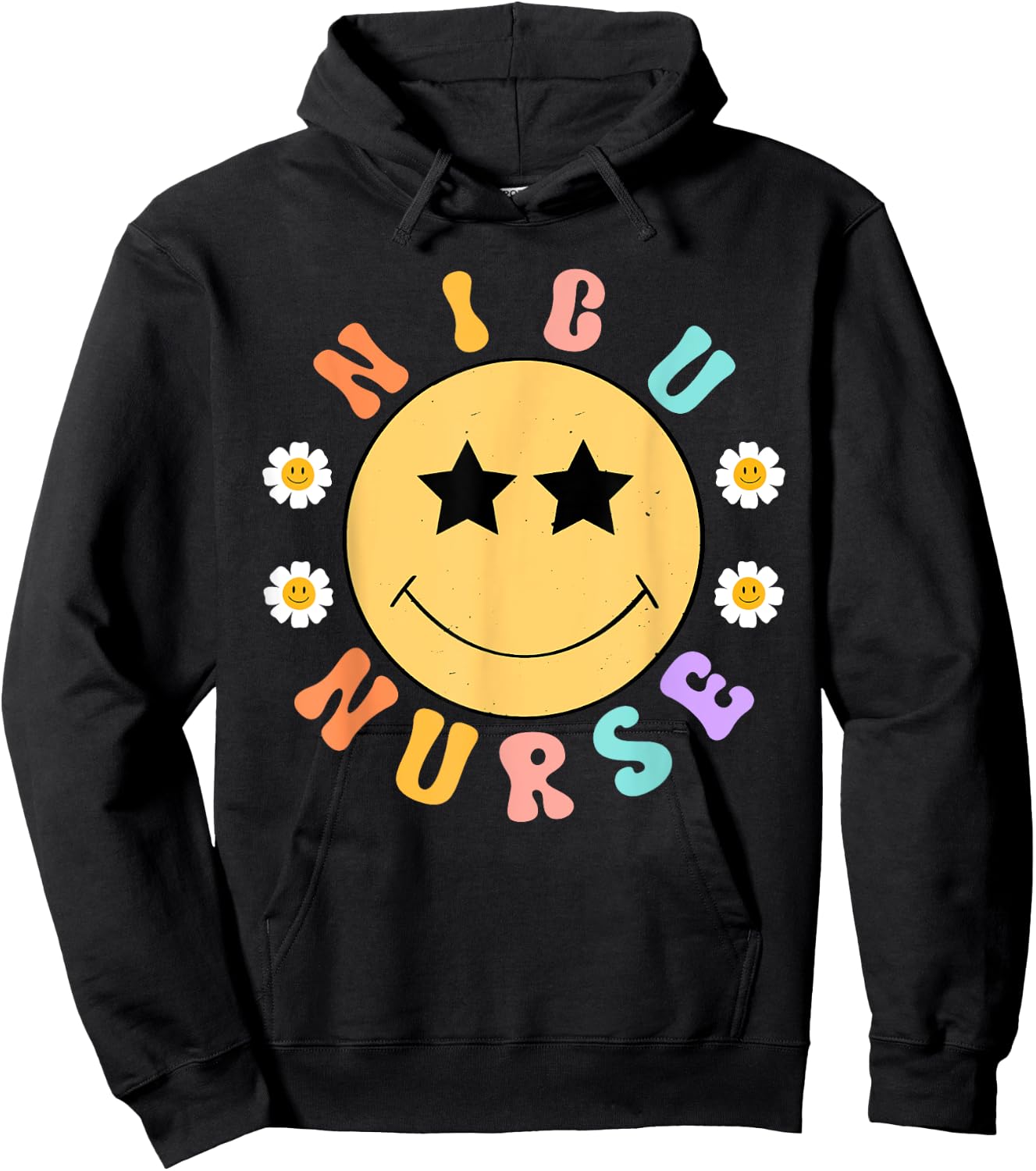 Groovy NICU Nurse Smile Face Neonatal Intensive Care Unit Hoodie - Hoodie | Black