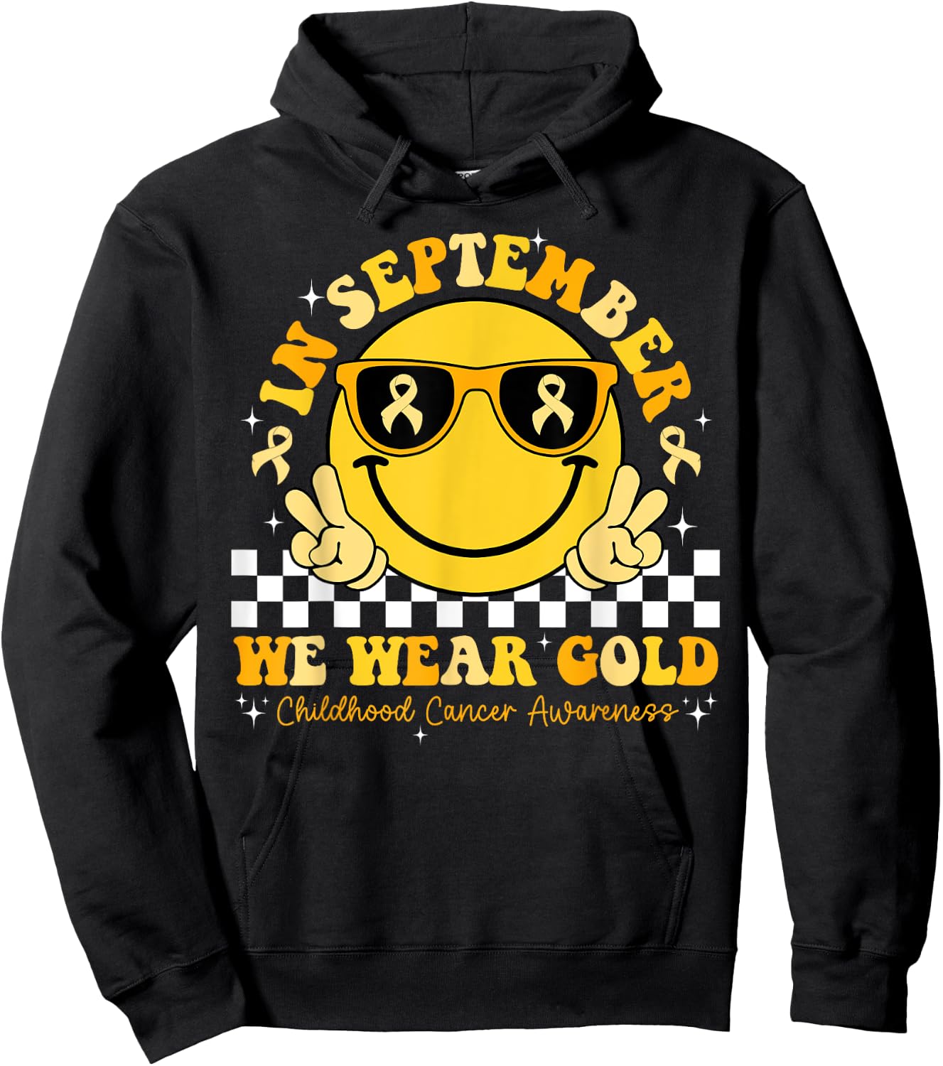 September We Wear Gold Childhood Cancer Awareness Smile Face Hoodie - Hoodie | Black
