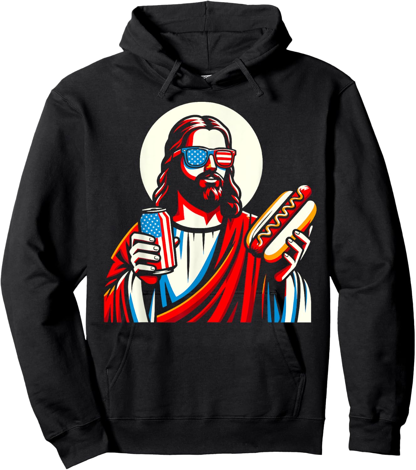 Funny Jesus USA American Christian Patriotic Beer Hotdog Women Men Hoodie - Hoodie | Black