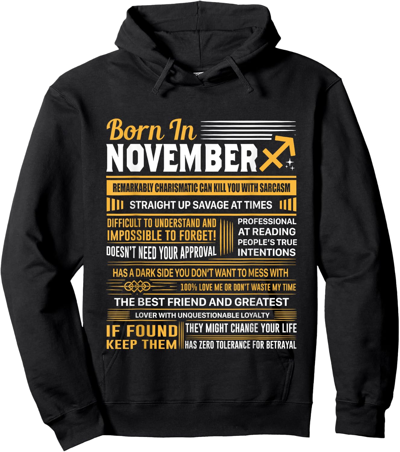 Born In November Sagittarius Funny Birthday Gift Hoodie - Hoodie | Black