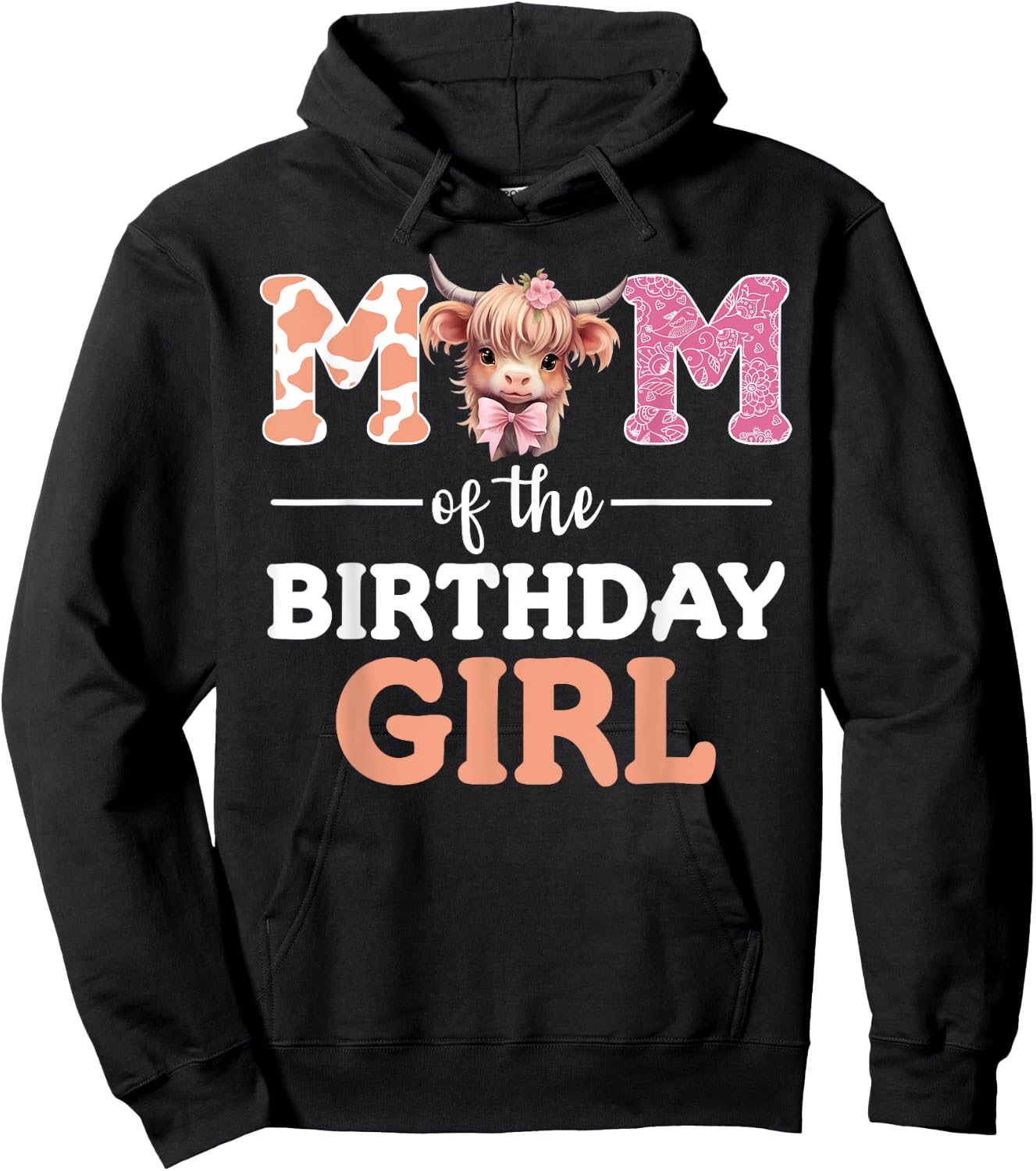 Mom Of The Birthday Girl Highland Cow Mommy Mama 1st Hoodie - Hoodie | Black