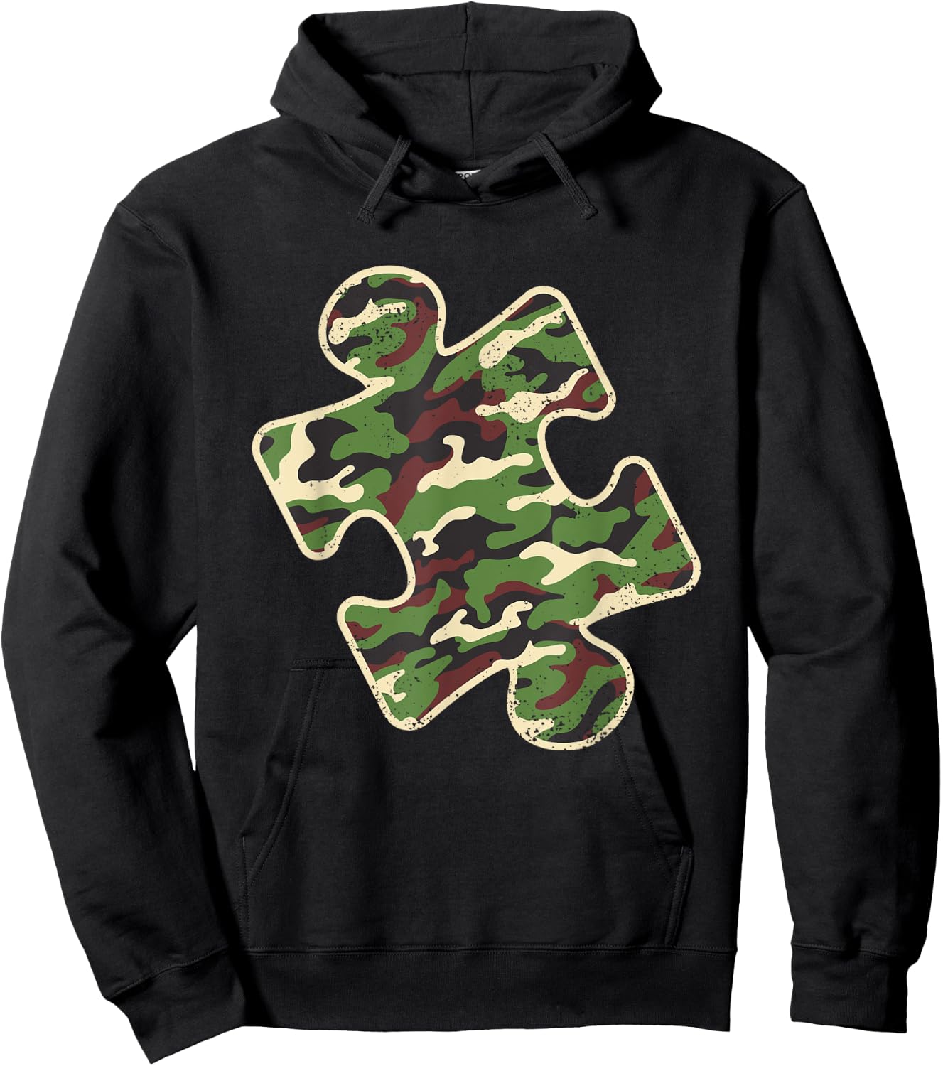 Autism Awareness Camo Puzzle Piece Vintage Camoflauge Hoodie - Hoodie | Black