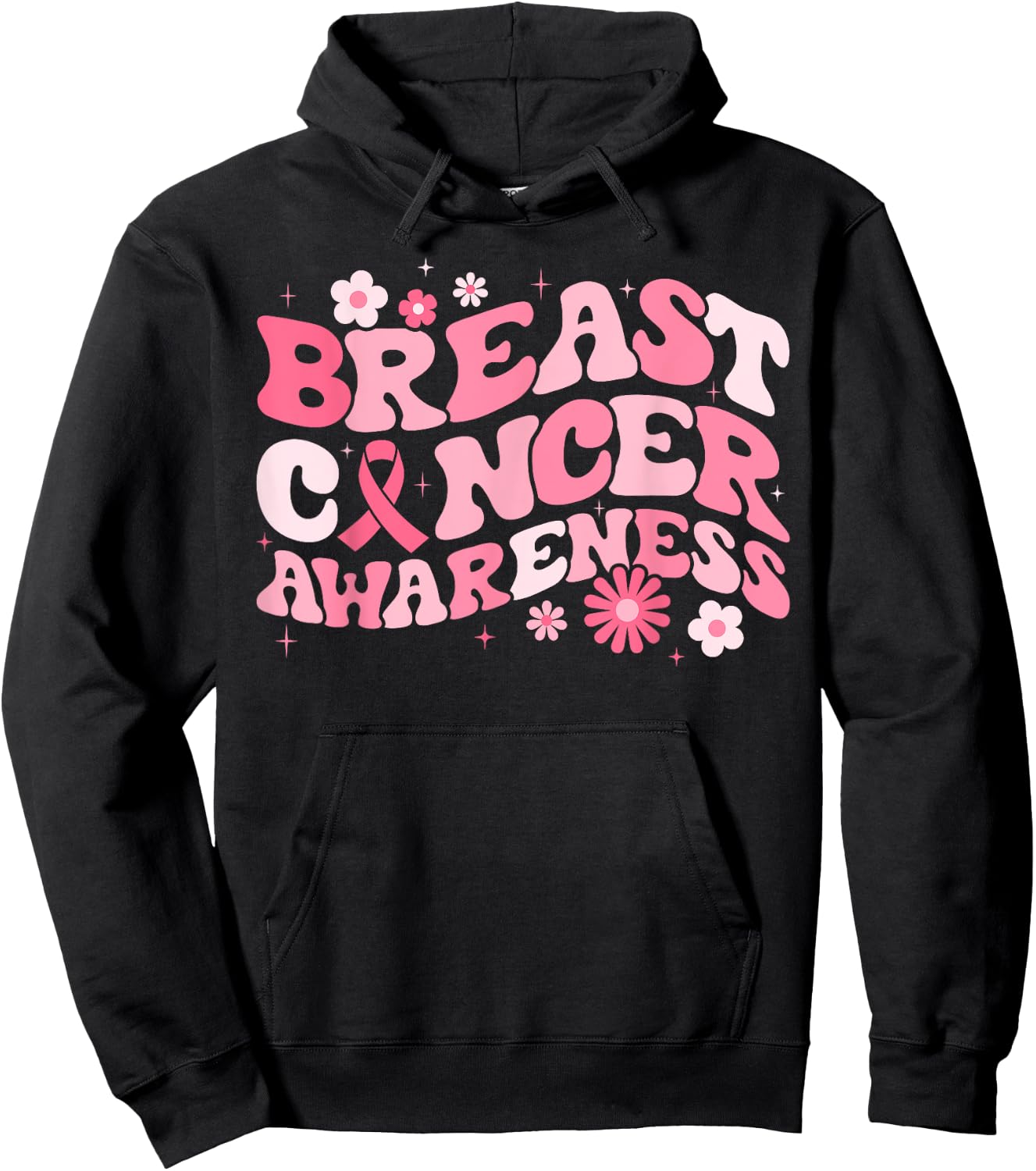 Groovy Breast Cancer Awareness Pink Ribbon Women Warrior Hoodie - Hoodie | Black
