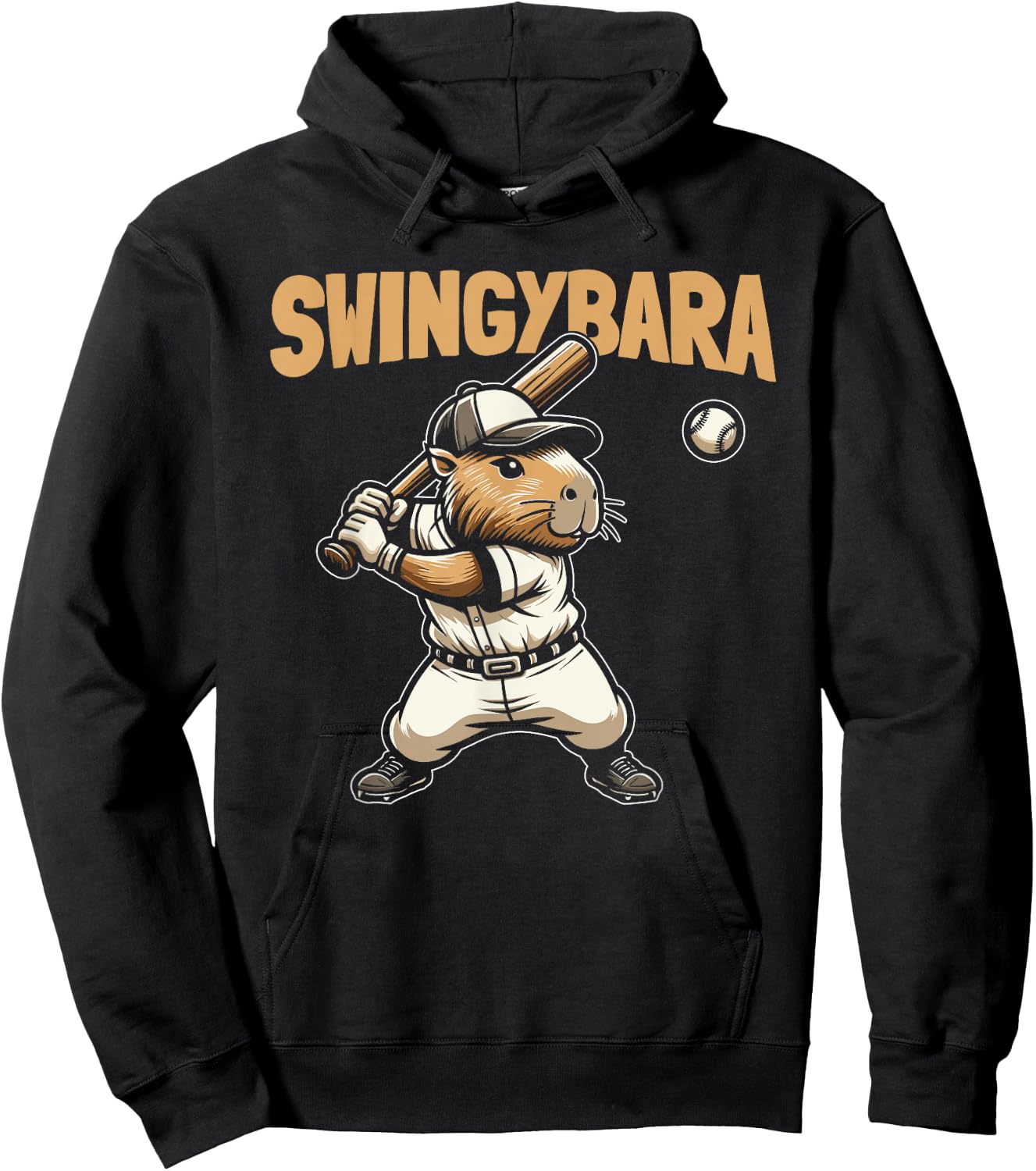 Capybara Softball Batter Catcher - Pitcher Swingybara Hoodie - Hoodie | Black