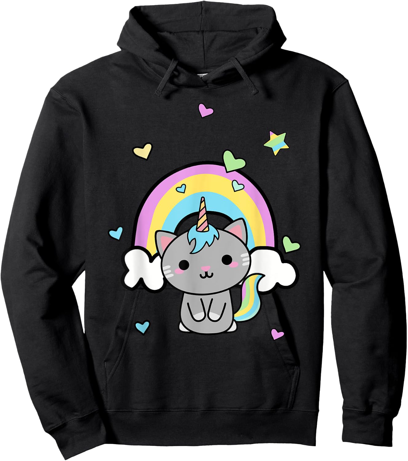 Unicorn Cat Rainbow Cute Gift Hoodie - Hoodie | Black
