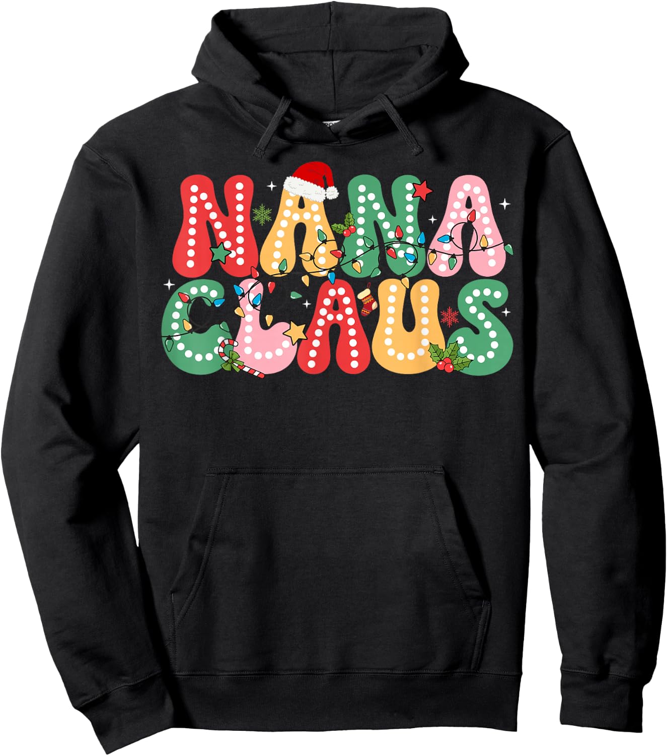 Nana Claus Christmas Lights Pajama Family Matching Hoodie - Hoodie | Black