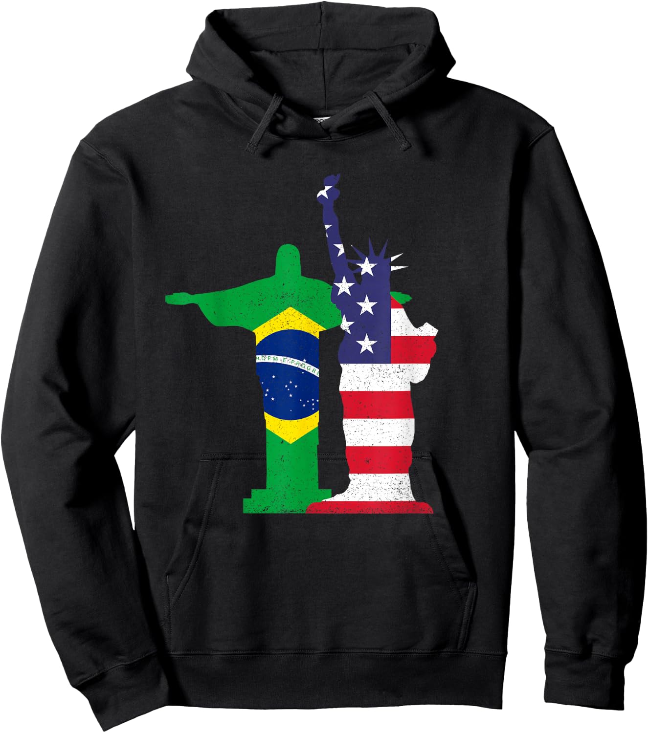 Half Brazilian Half American USA Brazil Culture Patriot Flag Hoodie - Hoodie | Black