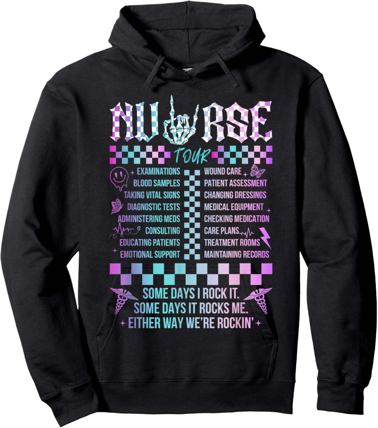 Tie Dye Nurse Skeleton Tour Somes Day I Rock It Nurse Life Hoodie - Hoodie | Black
