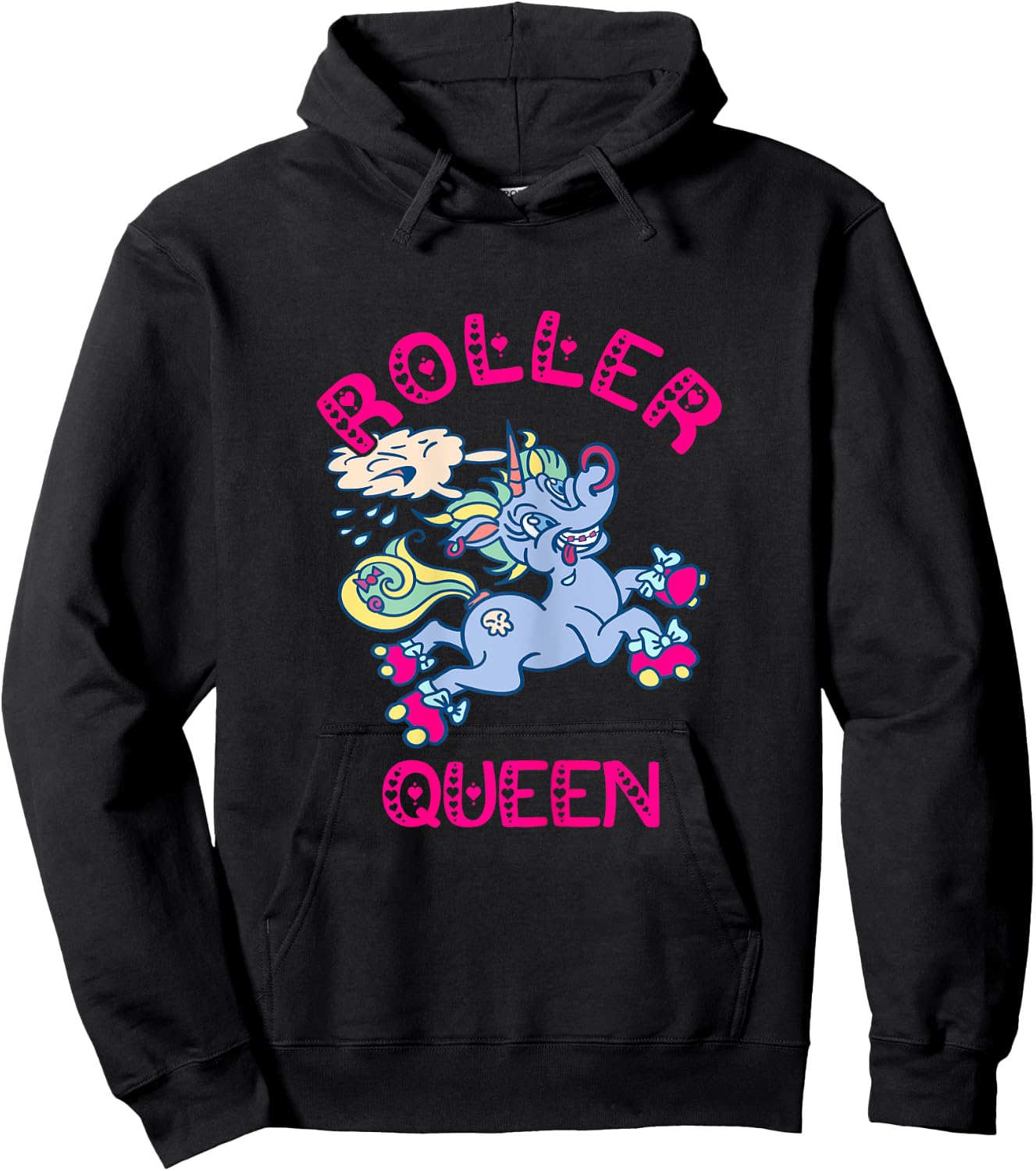 Roller Skates Queen Unicorn Roller Skating Skating Rink Hoodie - Hoodie | Black