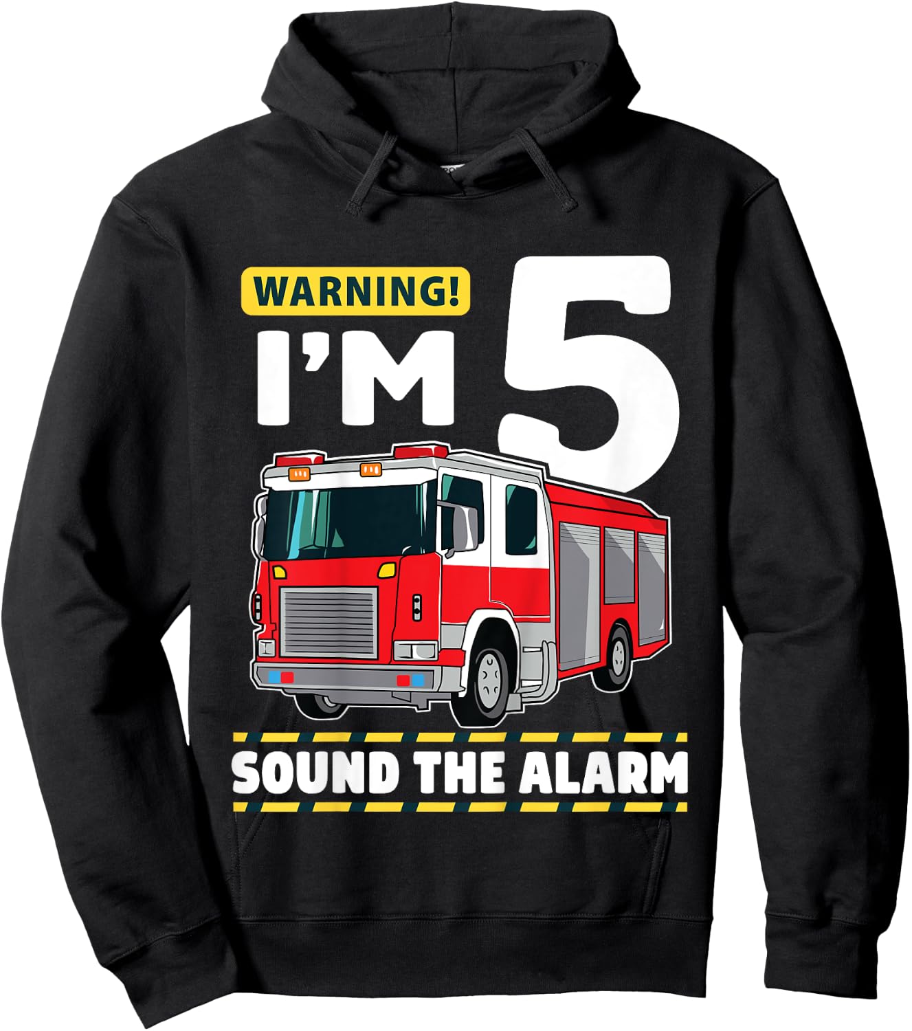 Kids Fire Truck 5 Year Old Firefighter 5th Birthday Boy Five Hoodie - Hoodie | Black