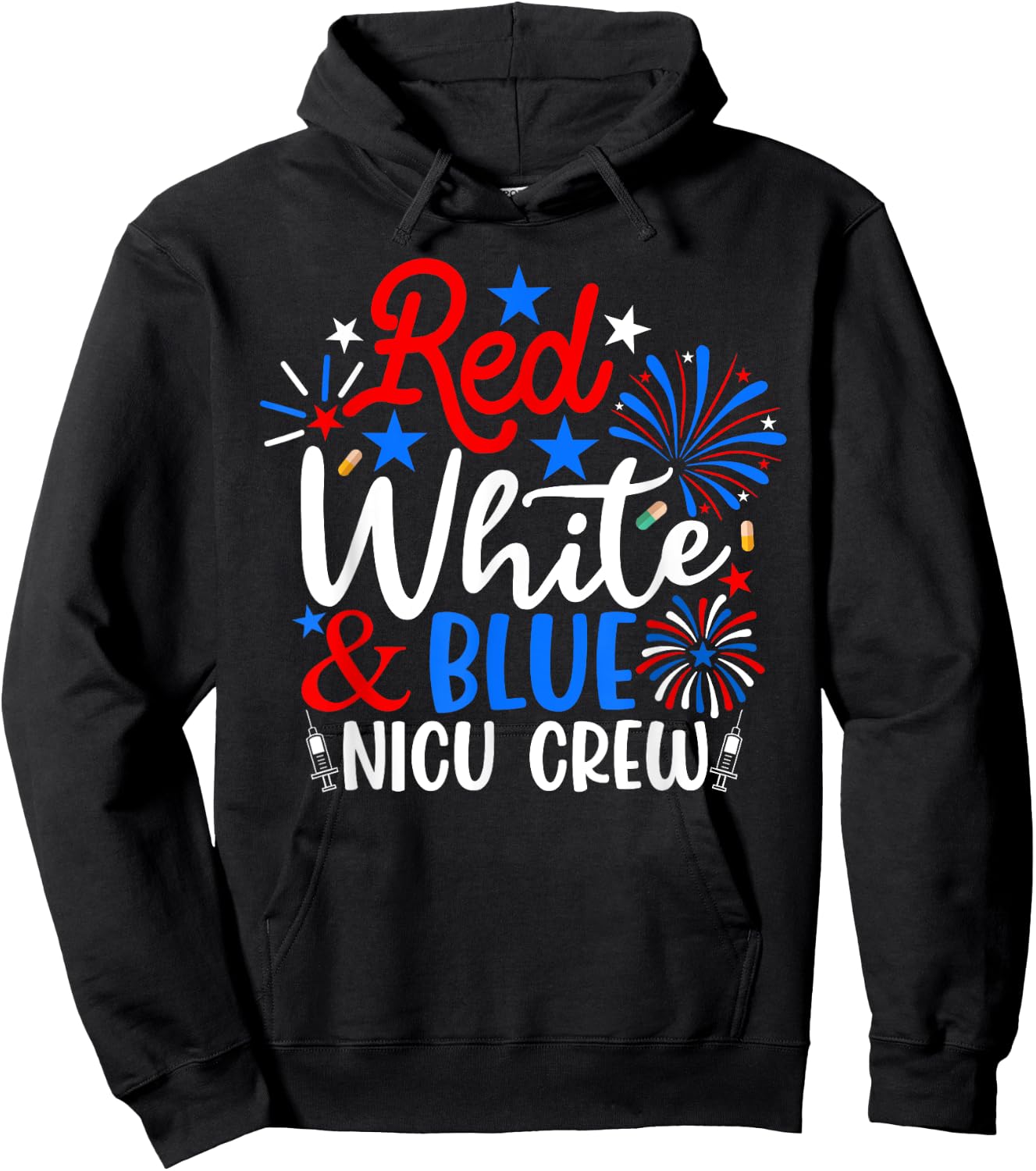 Red White And Blue Nicu Crew Funny 4th Of July Nurse Women Men Hoodie - Hoodie | Black