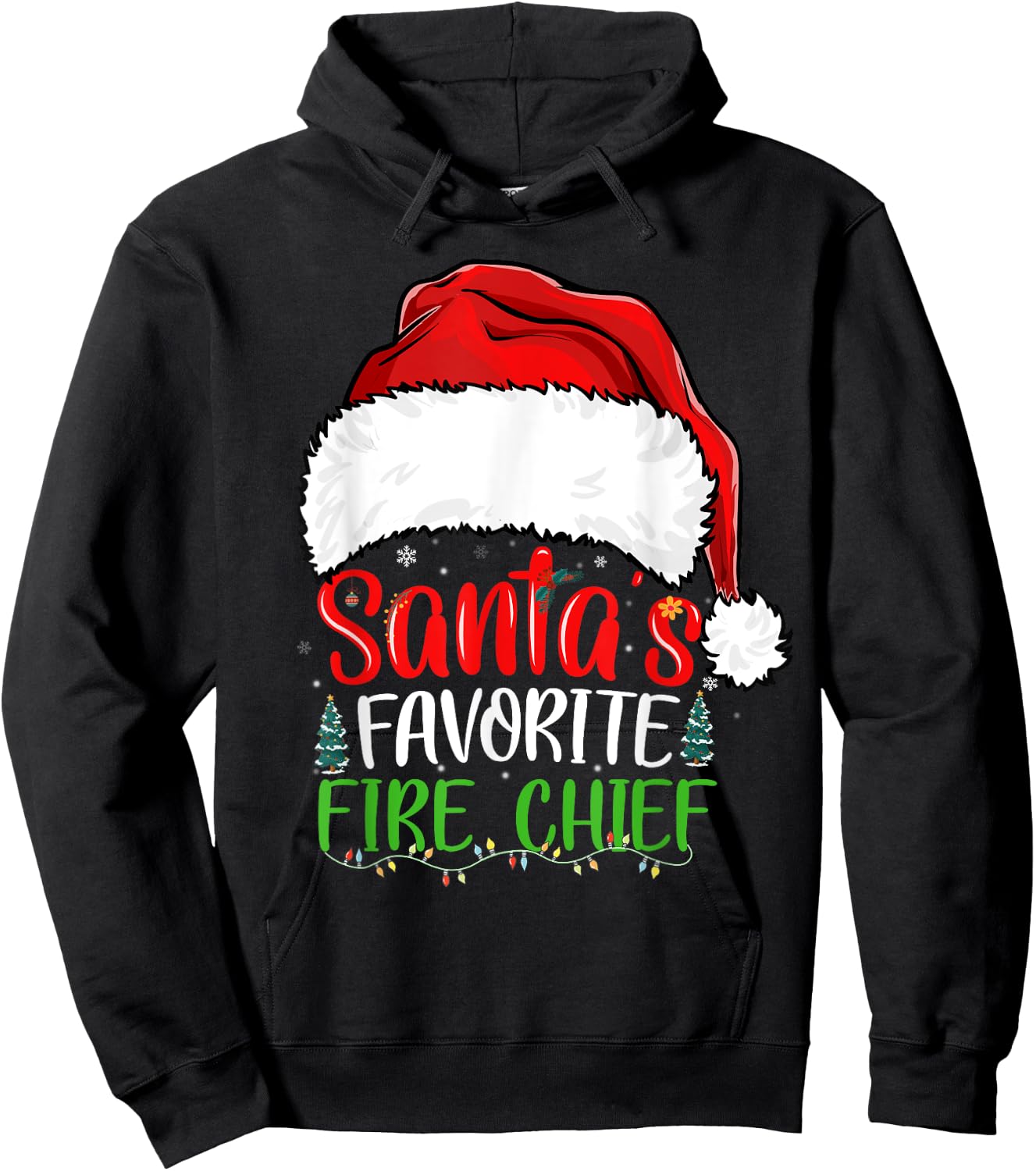 Santa's Favorite Fire Chief Funny Christmas Firefighter Hoodie - Hoodie | Black