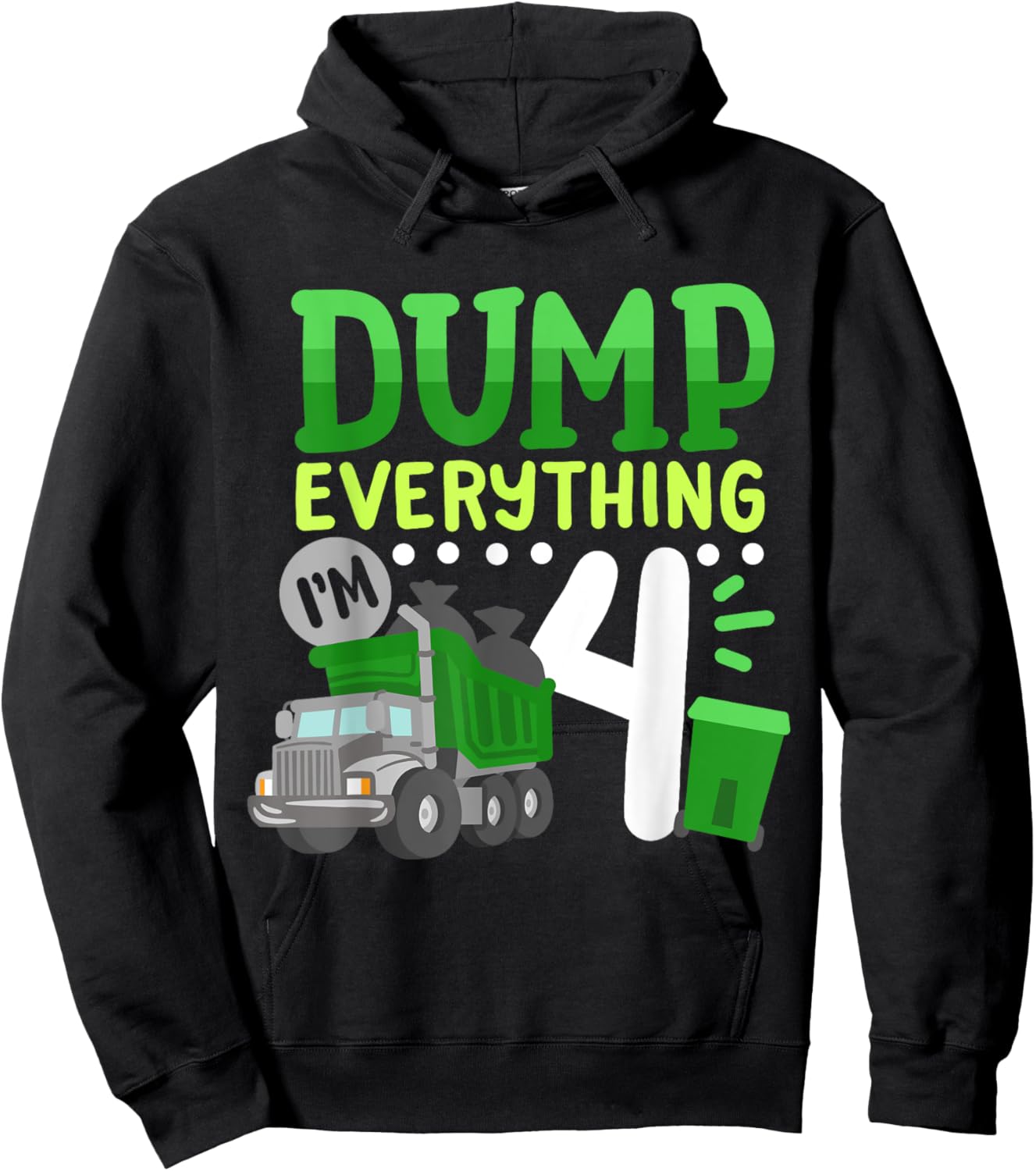 4th Garbage Truck Birthday Boys Dump Everything 4 Years Old Hoodie - Hoodie | Black