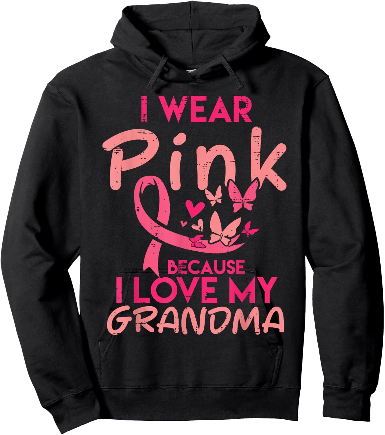 I Wear Pink Love My Grandma Breast Cancer Awareness Boy Girl Hoodie - Hoodie | Black