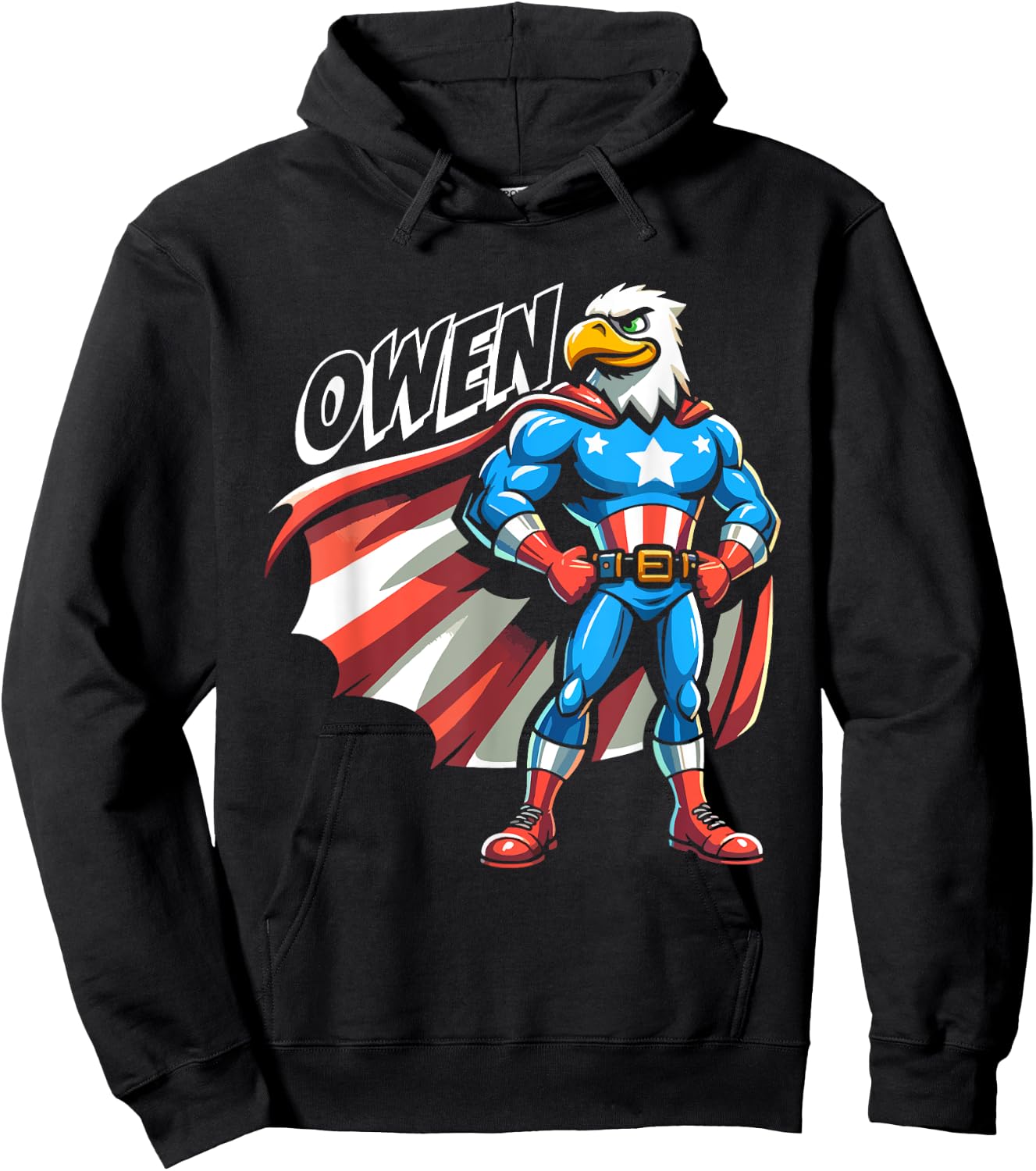 Owen USA Patriotic Superhero for Boys Name Owen Hoodie - Hoodie | Black