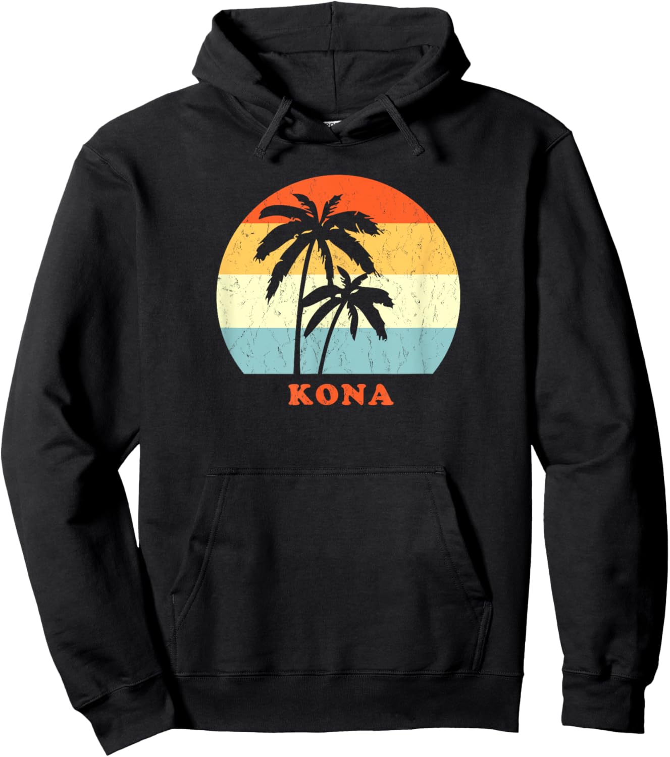 Kona, Hawaii Vintage Palm Tree Sunset Throwback Hoodie - Hoodie | Black