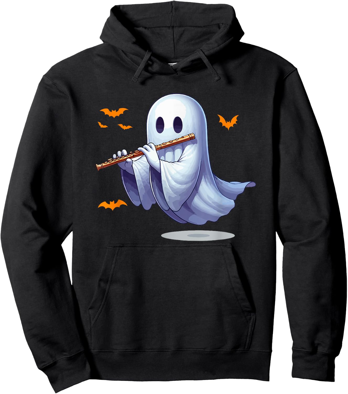 Boo Ghost Playing Flute Halloween Musical Instrument Hoodie - Hoodie | Black