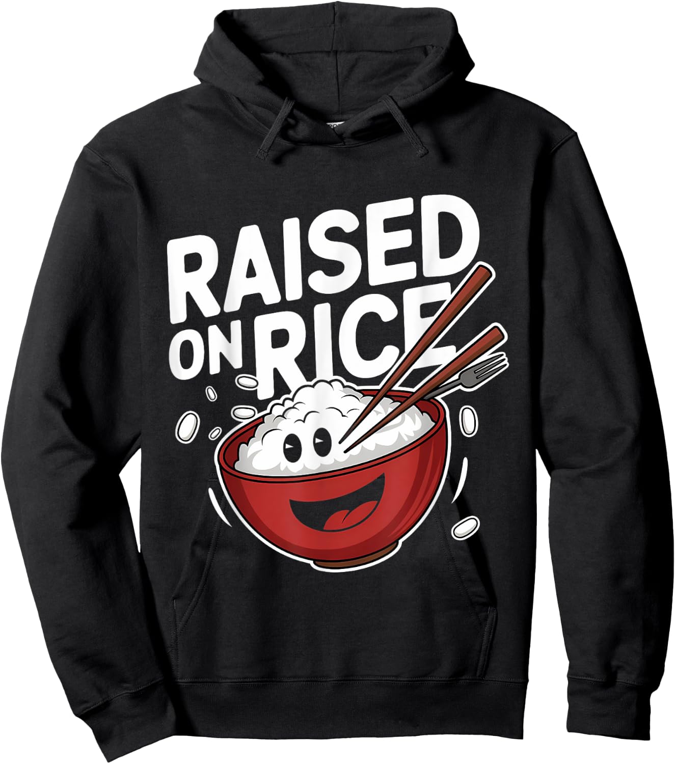 Cute Raised on Rice Bowl Cartoon Design Hoodie - Hoodie | Black