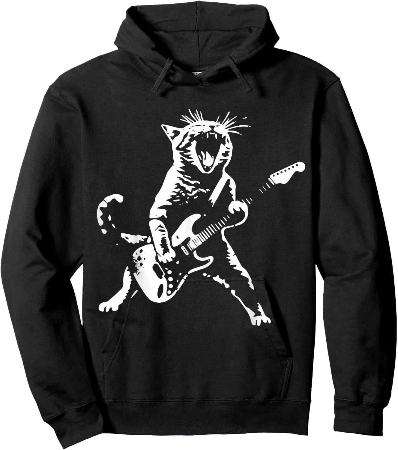 Rock Cat Playing Guitar - Funny Guitar Cat Hoodie - Hoodie | Black