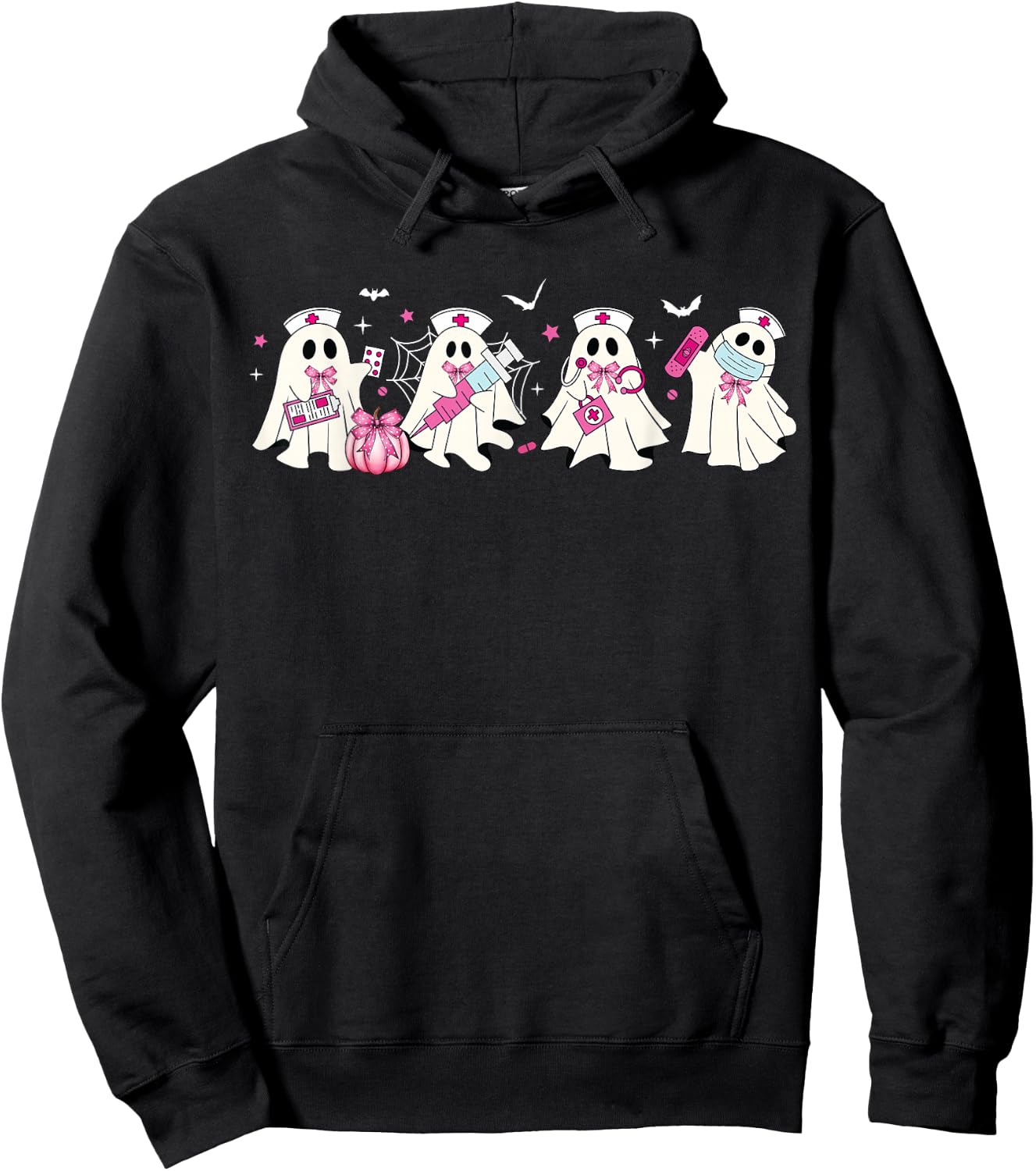 Ghost Nurses Halloween Crew Funny Costume Scrub Top Women Hoodie - Hoodie | Black