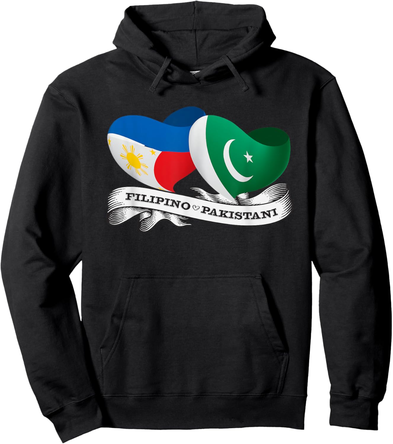 Half Filipino, Half Pakistani heart flag Hoodie - Hoodie | Black