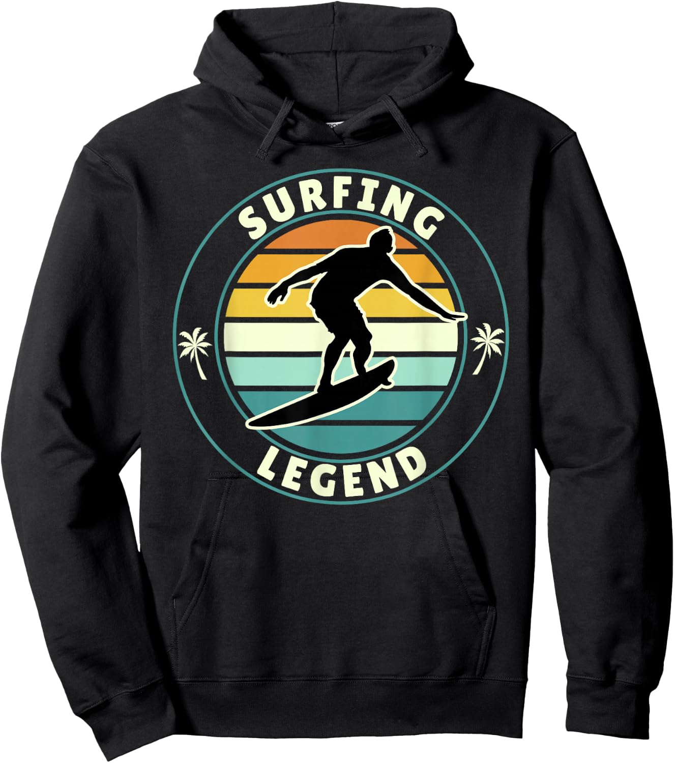 Surfing Legend Retro Vintage Surfer Beach Sunset Artwork Hoodie - Hoodie | Black