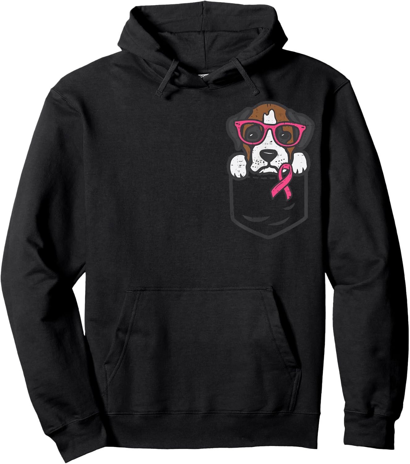 Pocket Boxer Dog Pink Ribbon Breast Cancer Awareness Hoodie - Hoodie | Black