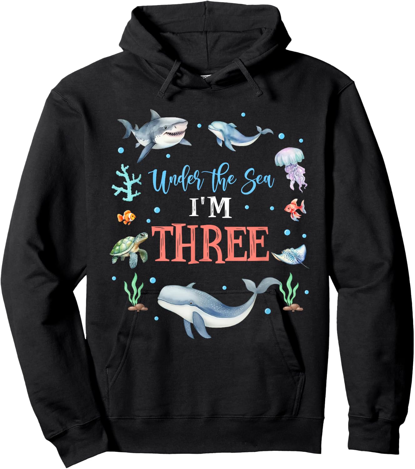 Under The Sea I'm 3 Year Old Ocean Life Whale 3rd Birthday Hoodie - Hoodie | Black
