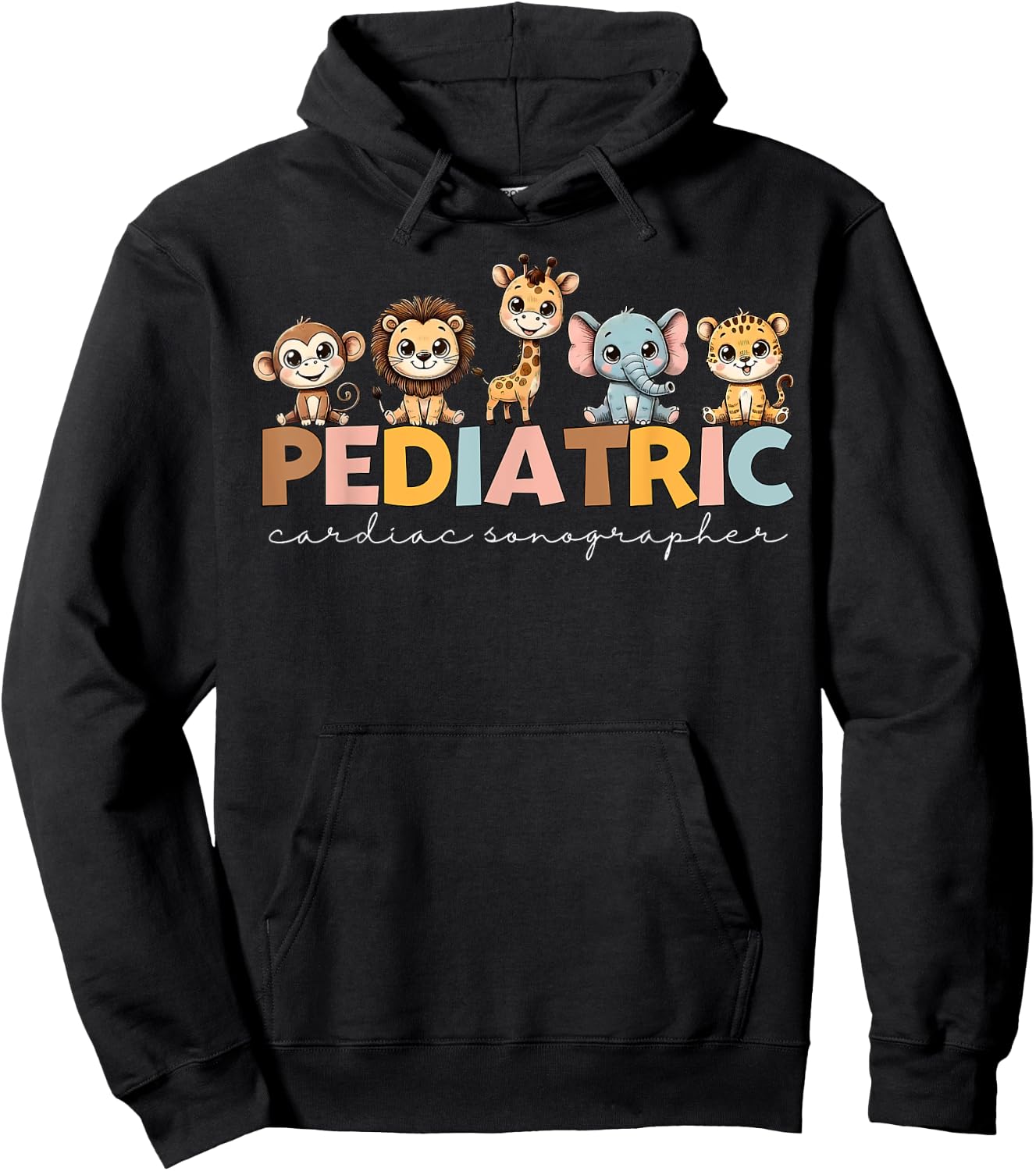 Pediatric Cardiac Sonographer Cute Animal PEDS Nurse Week Hoodie - Hoodie | Black