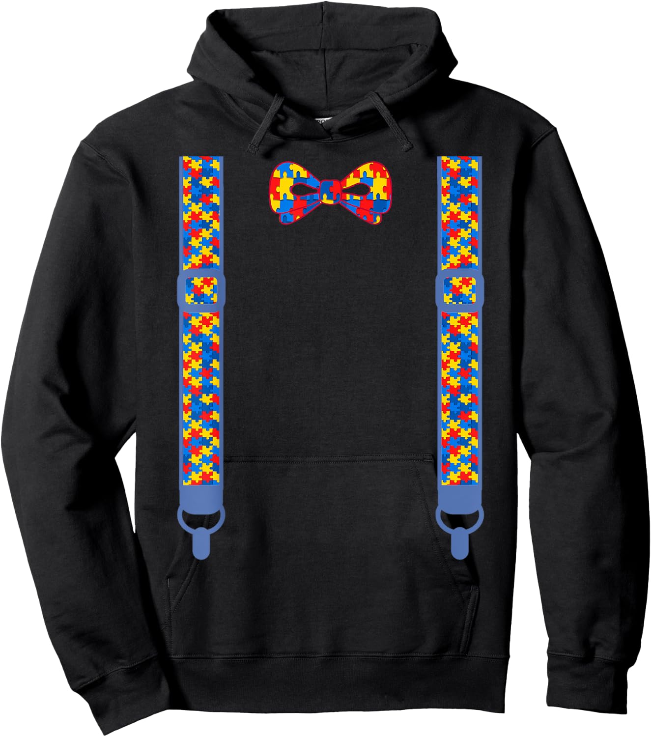 Autism awareness bow tie suspenders Puzzle pieces Hoodie - Hoodie | Black