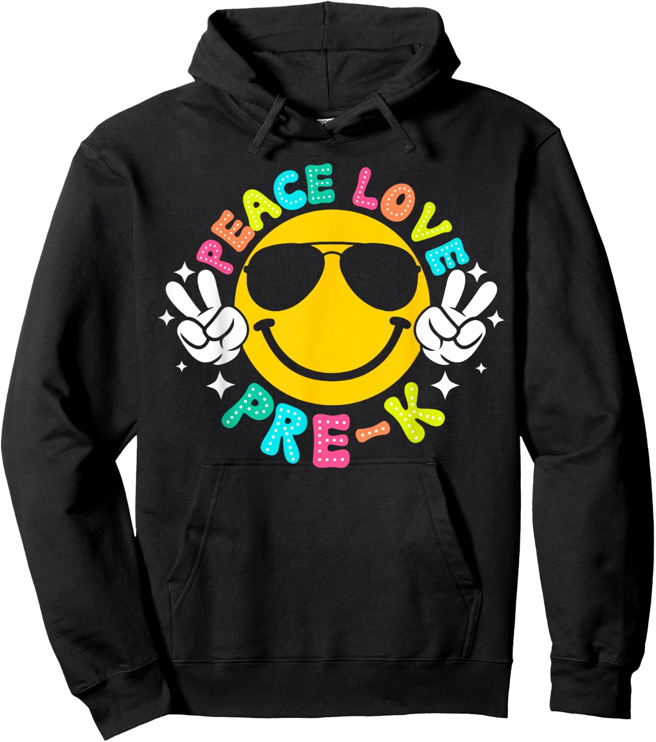 Peace Love Pre-K Retro Back To School 2024 Preschool Teacher Hoodie - Hoodie | Black