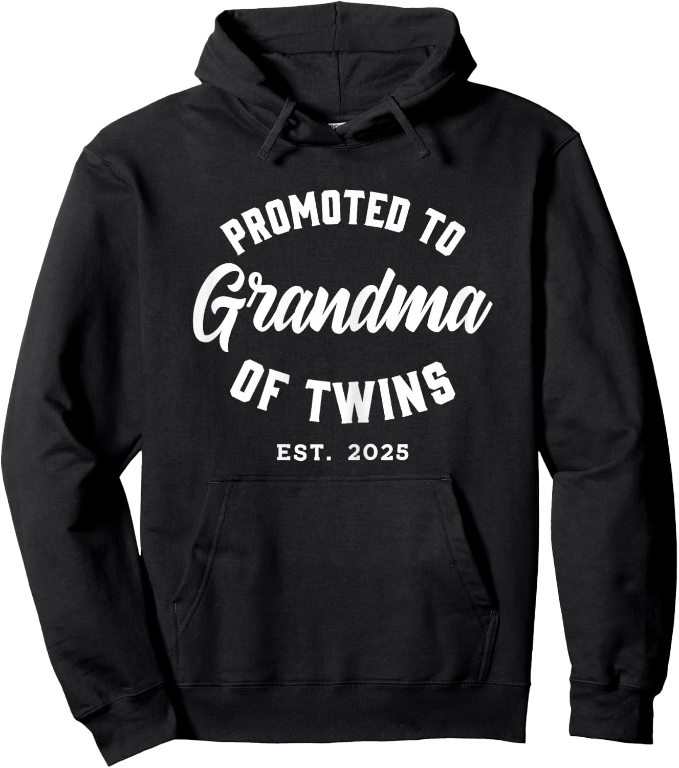 Twins Baby Announcement Family Gifts & Apparel Promoted to Grandma of Twins 2025 Black X-Small Female Modern Classic Round Neck Short Sleeve Hoodie - Hoodie | Black