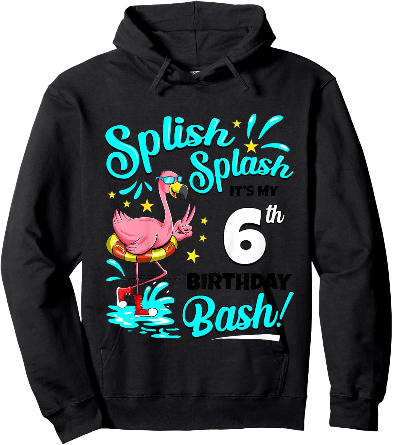 6th Birthday Flamingo 6 Years Old Pool Party Summer for Girls Kids Hoodie - Hoodie | Black