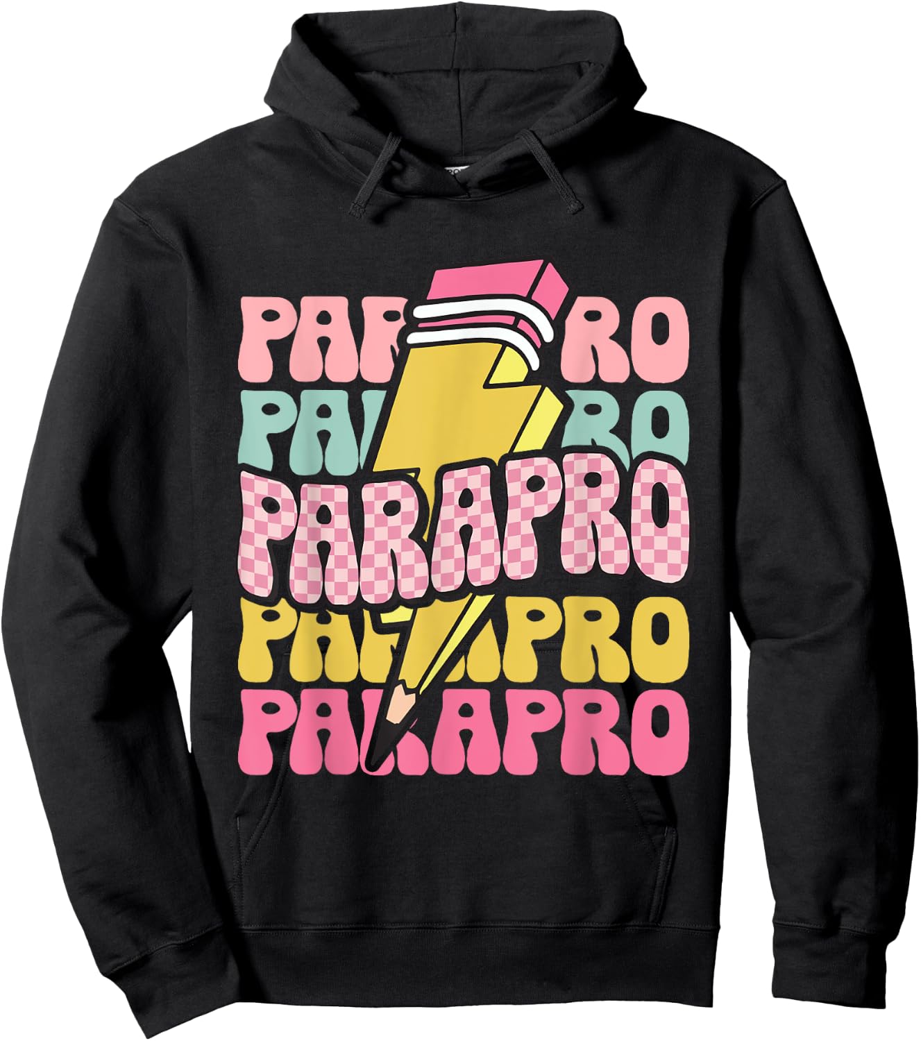 Retro Parapro Pencil Lightning Bolt Paraprofessional Team Hoodie - Hoodie | Black