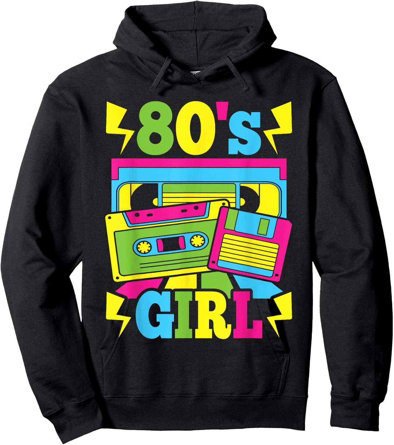 80s Girl 1980s Theme Party 80s Costume Outfit Women Girls Hoodie - Hoodie | Black