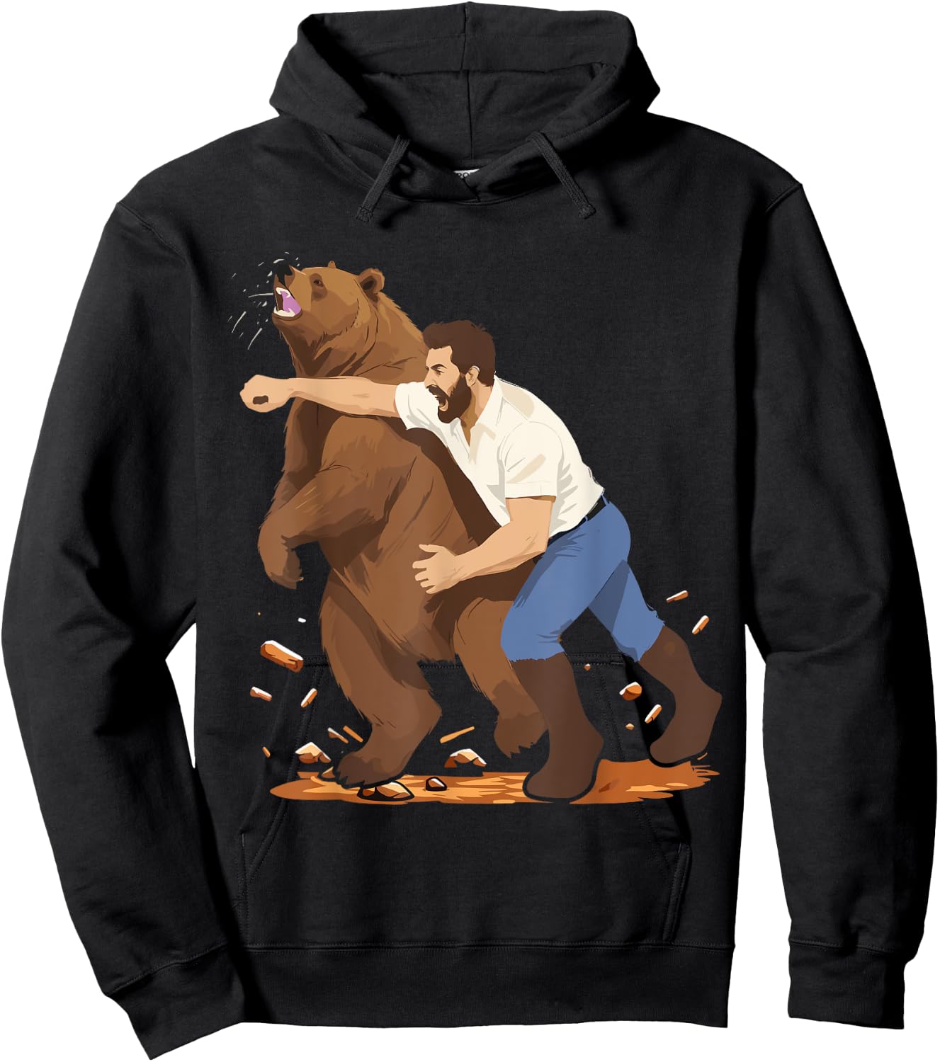 Man Punching Bear Funny Wilderness Hoodie - Hoodie | Black