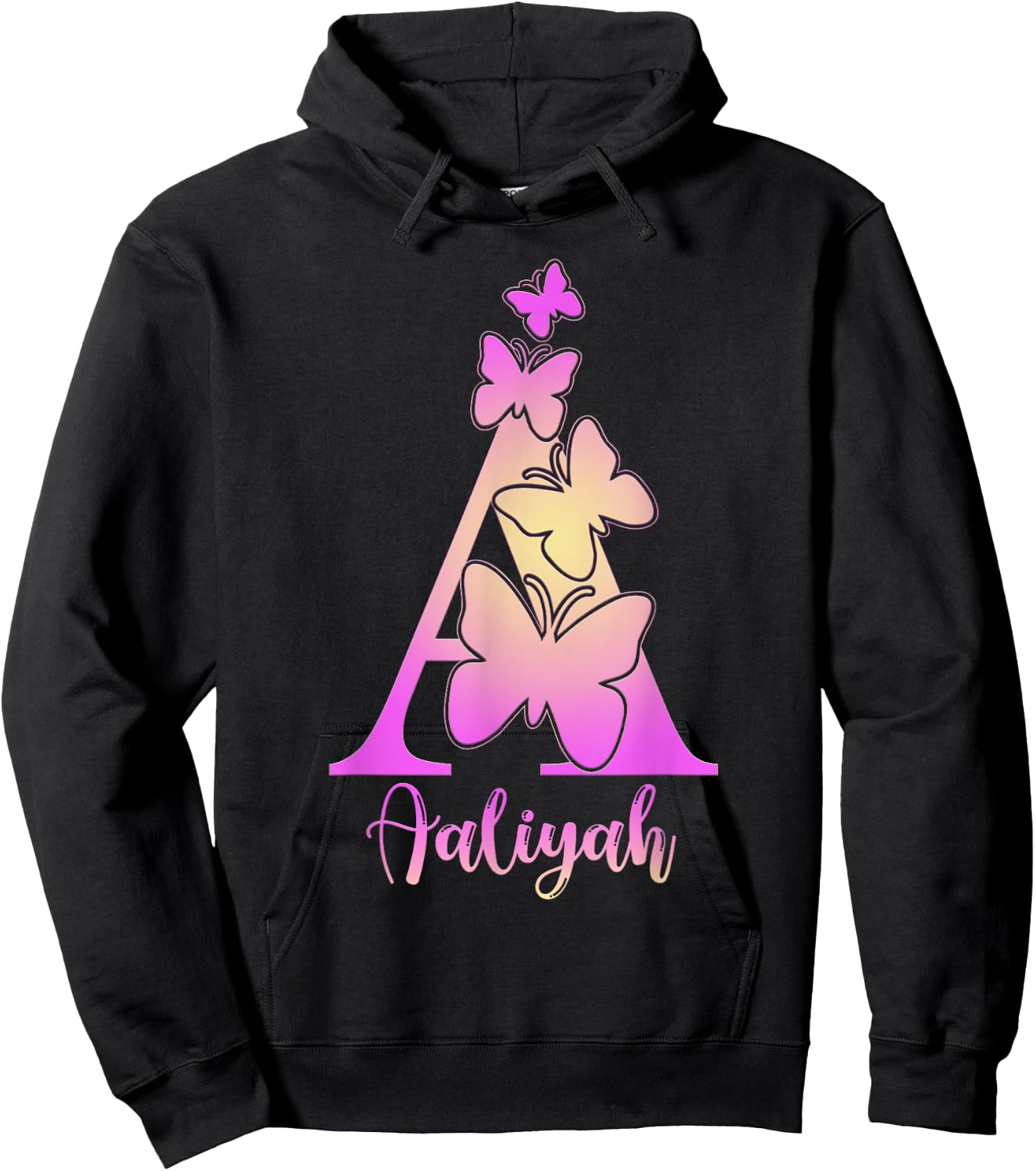 Aaliyah, cute personalized butterfly custom kids girls name Hoodie - Hoodie | Black