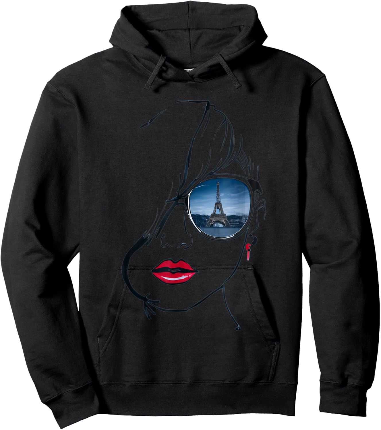 Woman's head lineart, with glasses Eiffel Tower reflection Hoodie - Hoodie | Black